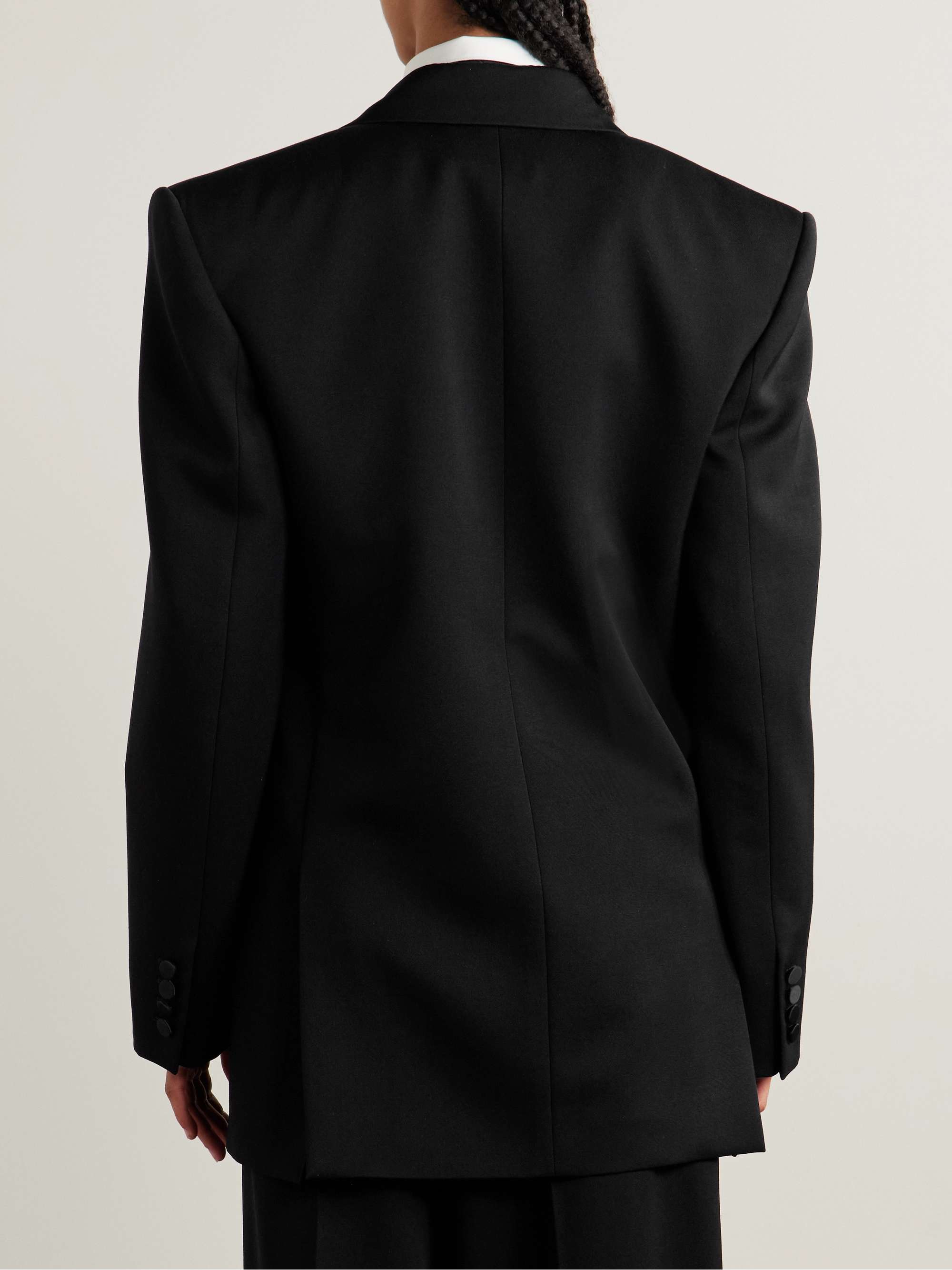 Double-breasted satin-trimmed wool blazer view