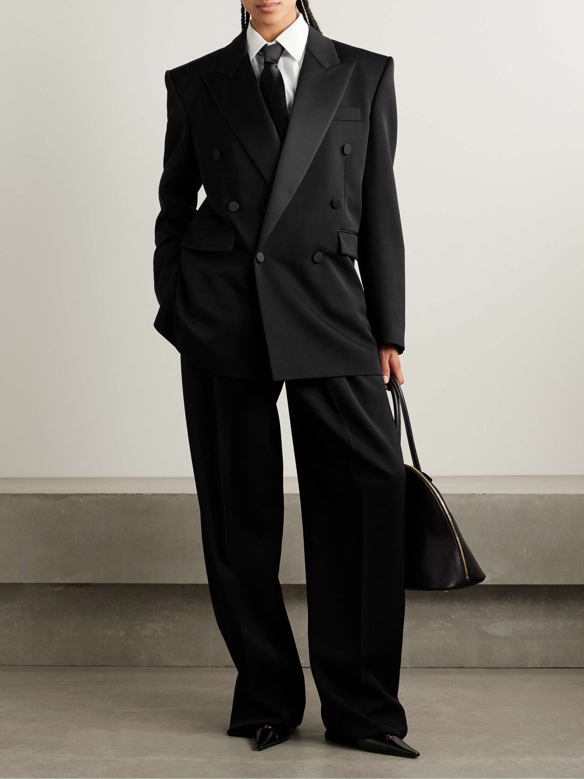 Double-breasted satin-trimmed wool blazer view