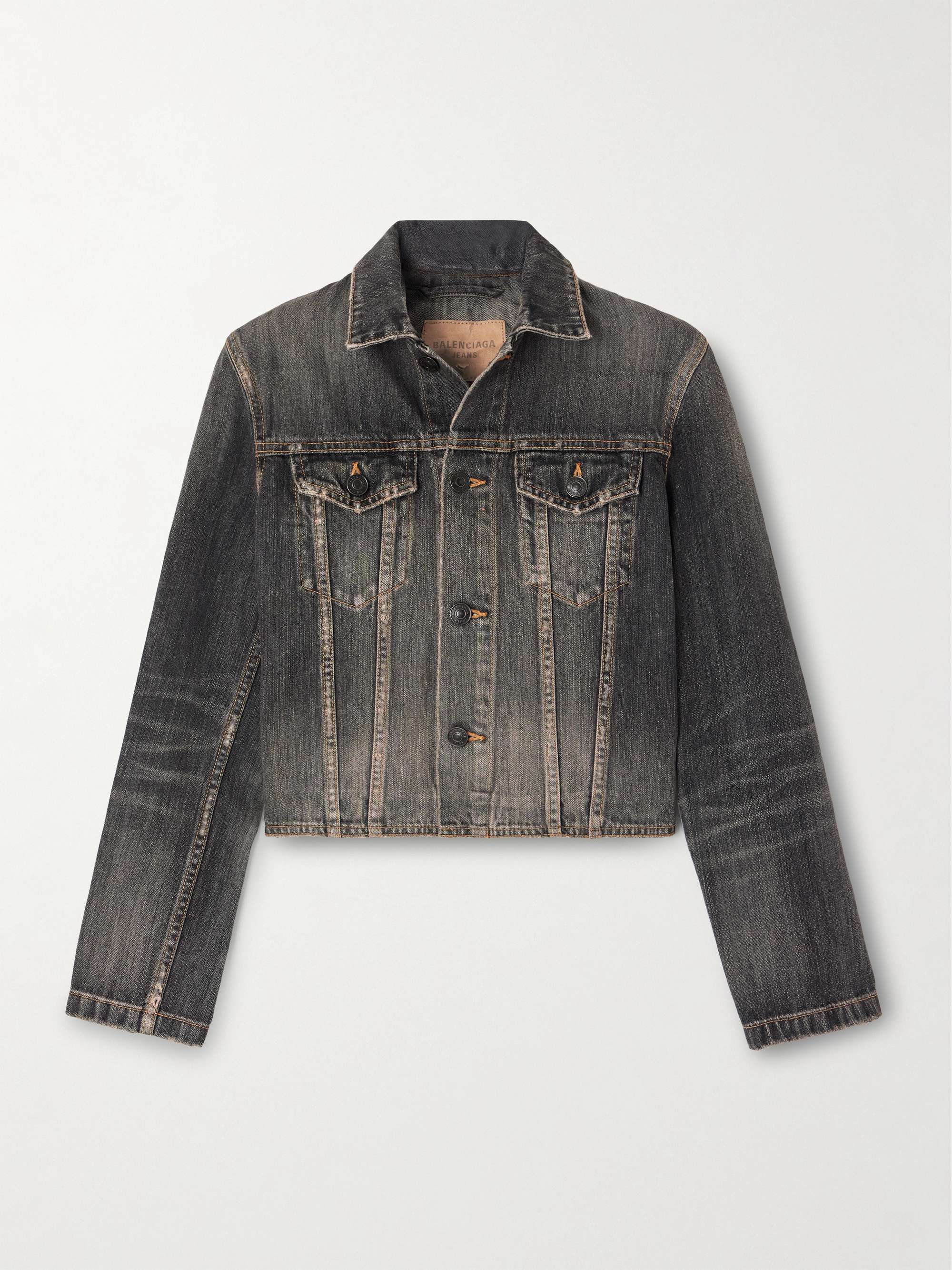 Lace-up satin-trimmed denim jacket view