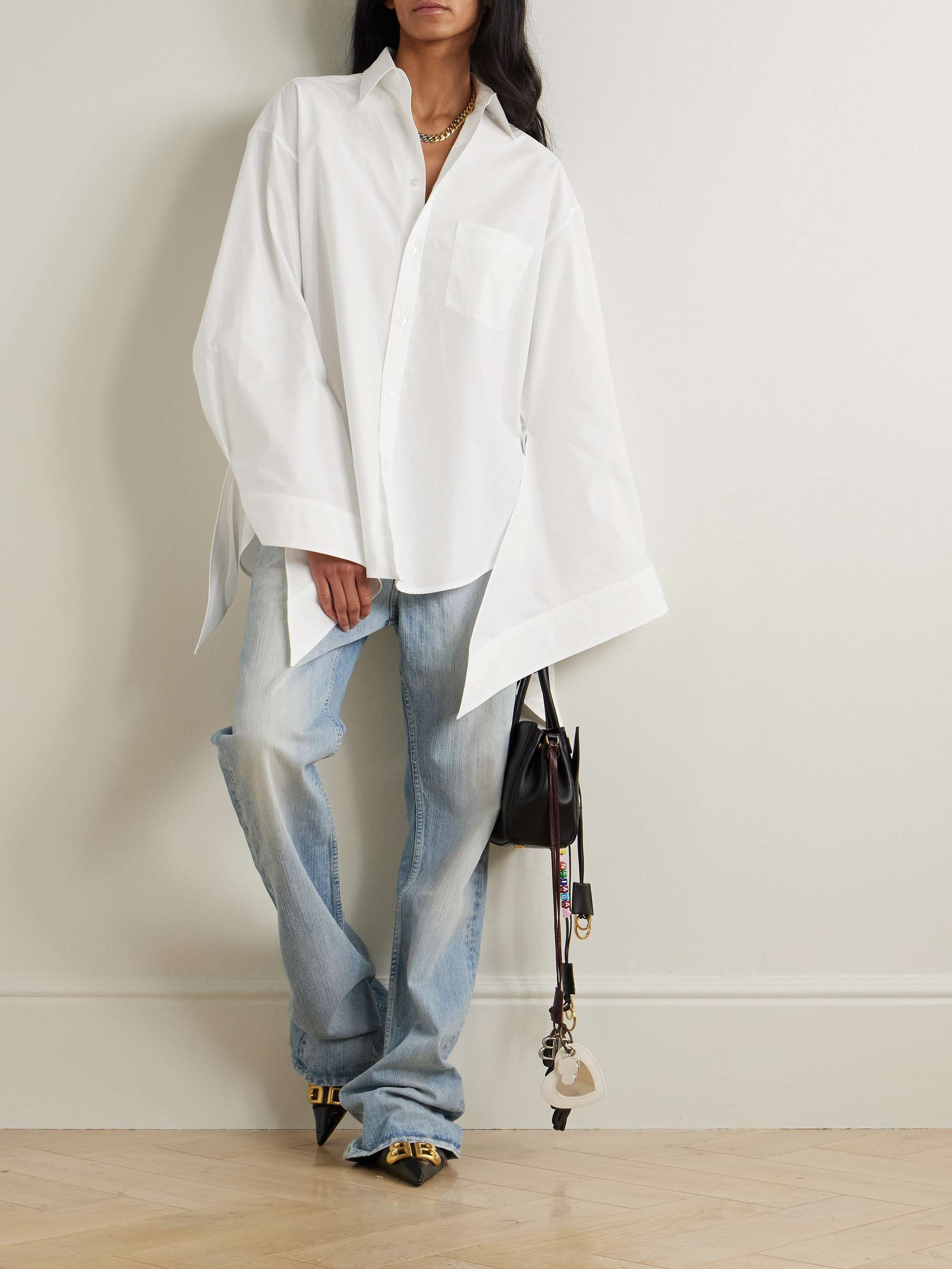 Oversized knotted cotton-poplin shirt view