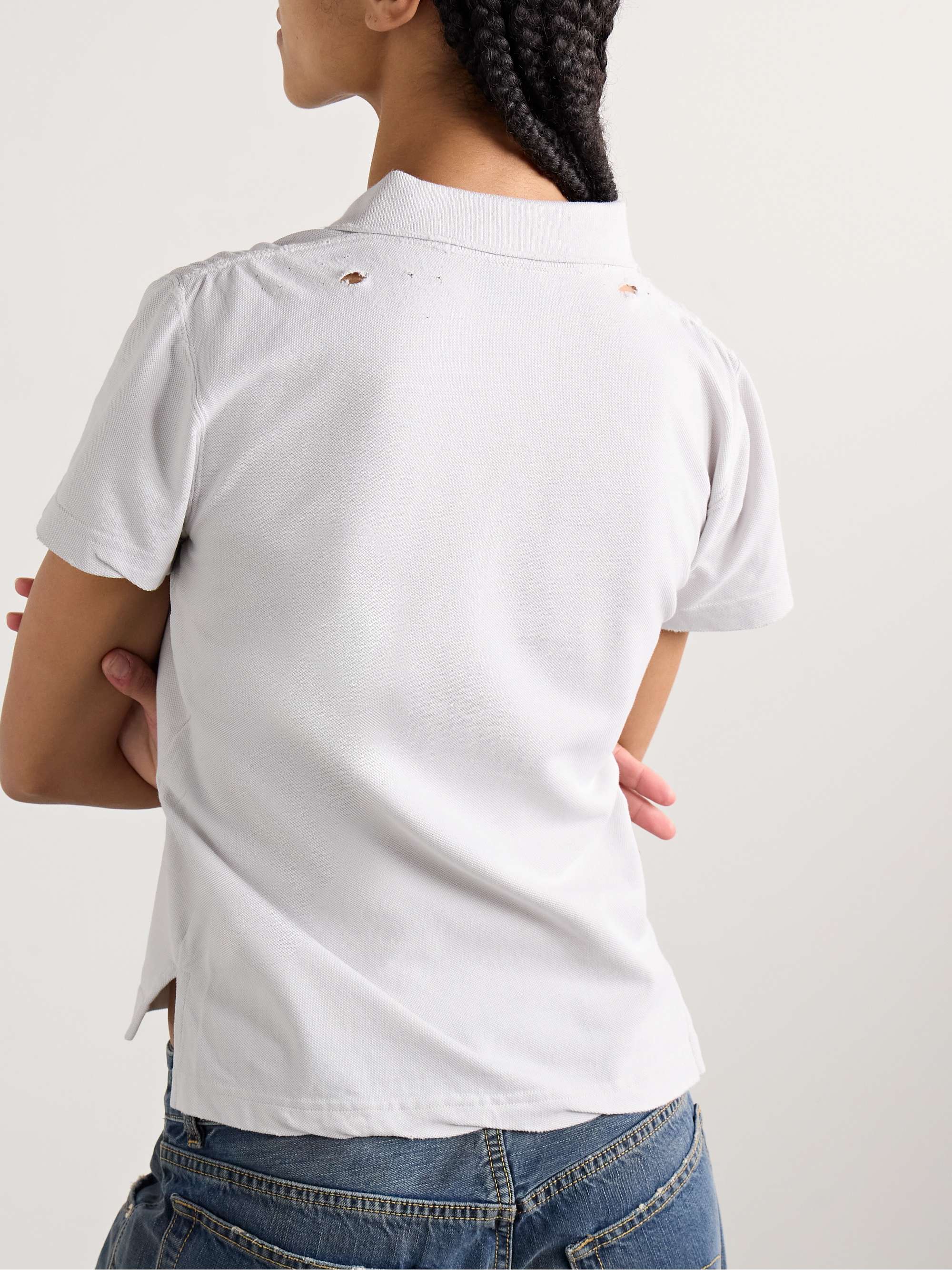 Distressed embroidered cotton-piqué polo shirt view