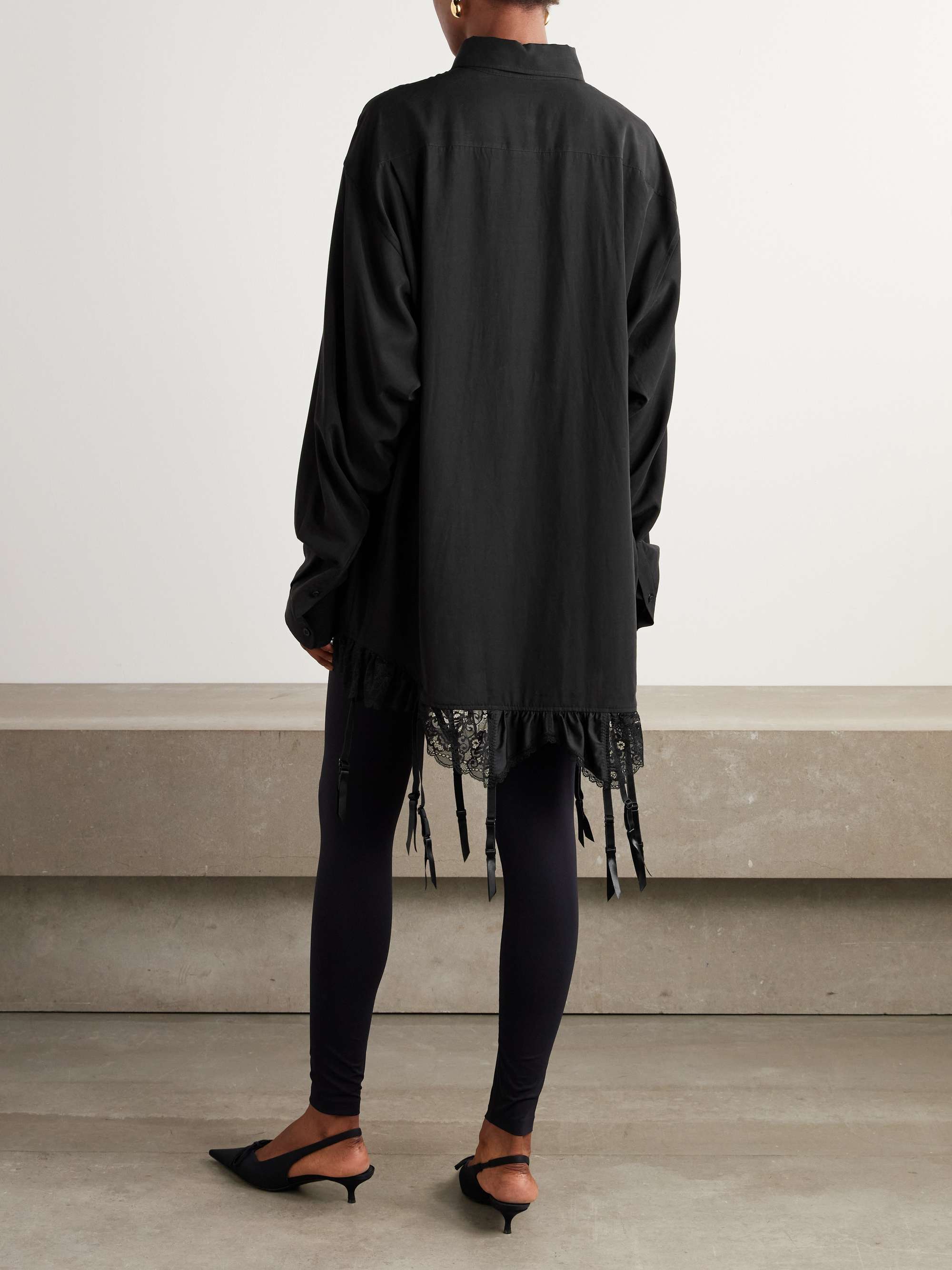 Fringed lace-trimmed Lyocell-poplin shirt view
