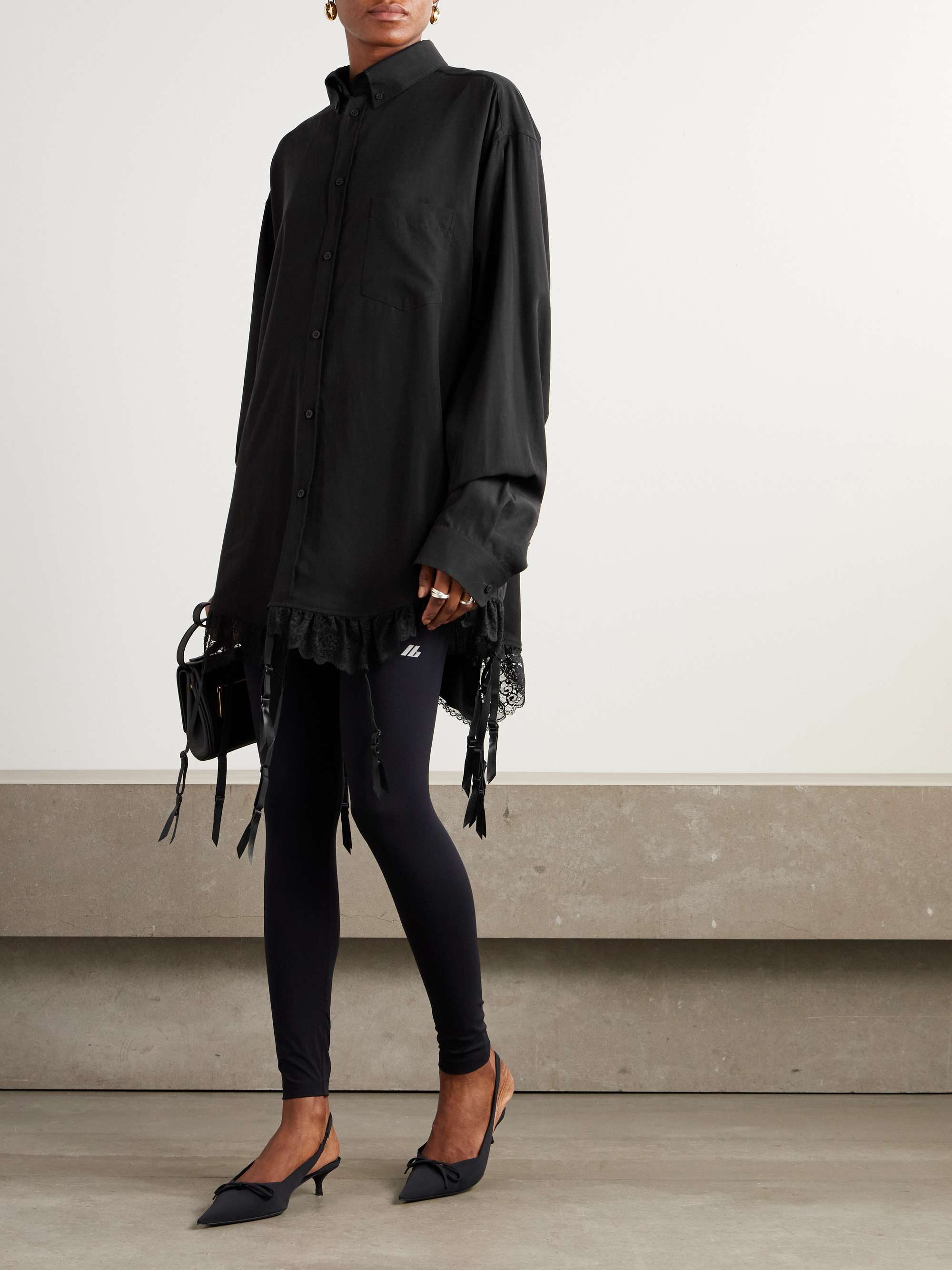 Fringed lace-trimmed Lyocell-poplin shirt view