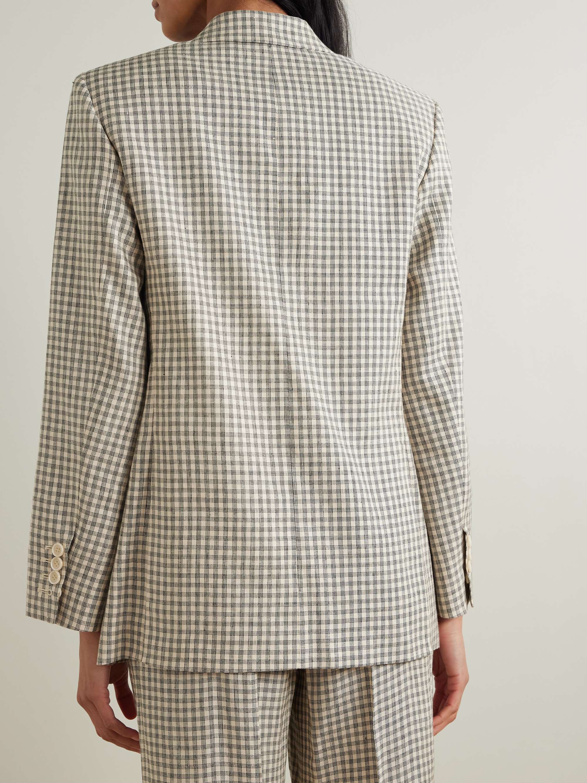Checked linen-blend blazer view