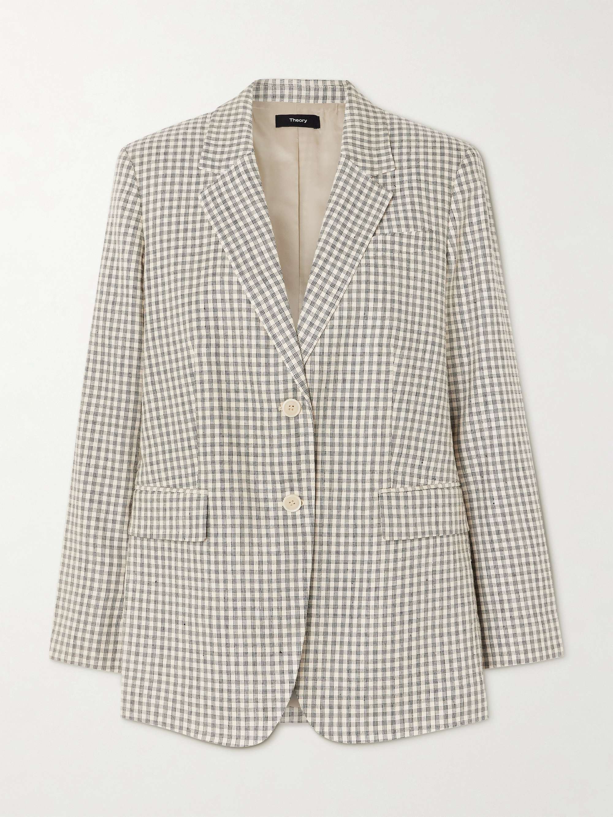 Checked linen-blend blazer view