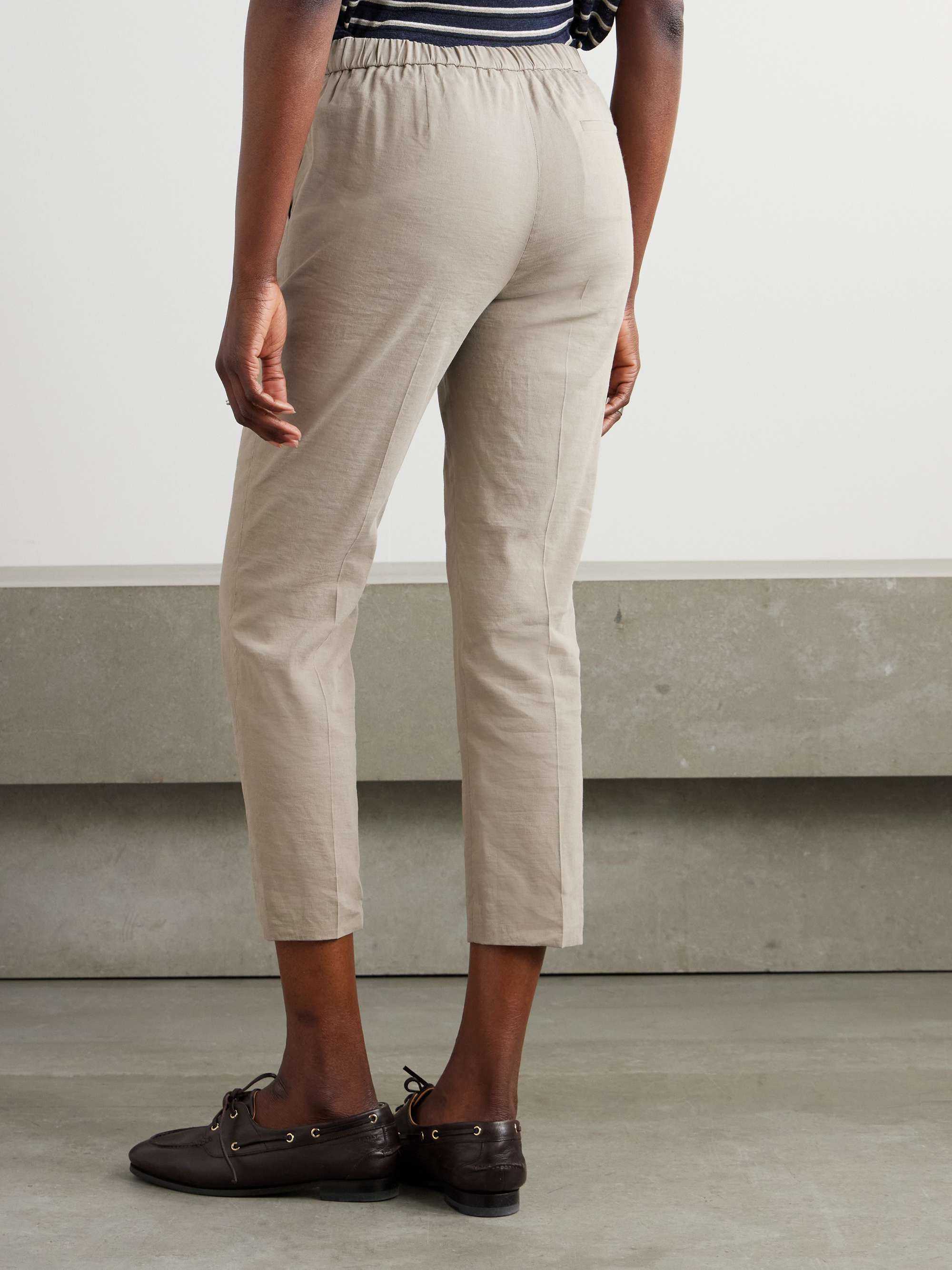 Stretch organic linen-blend straight-leg pants view