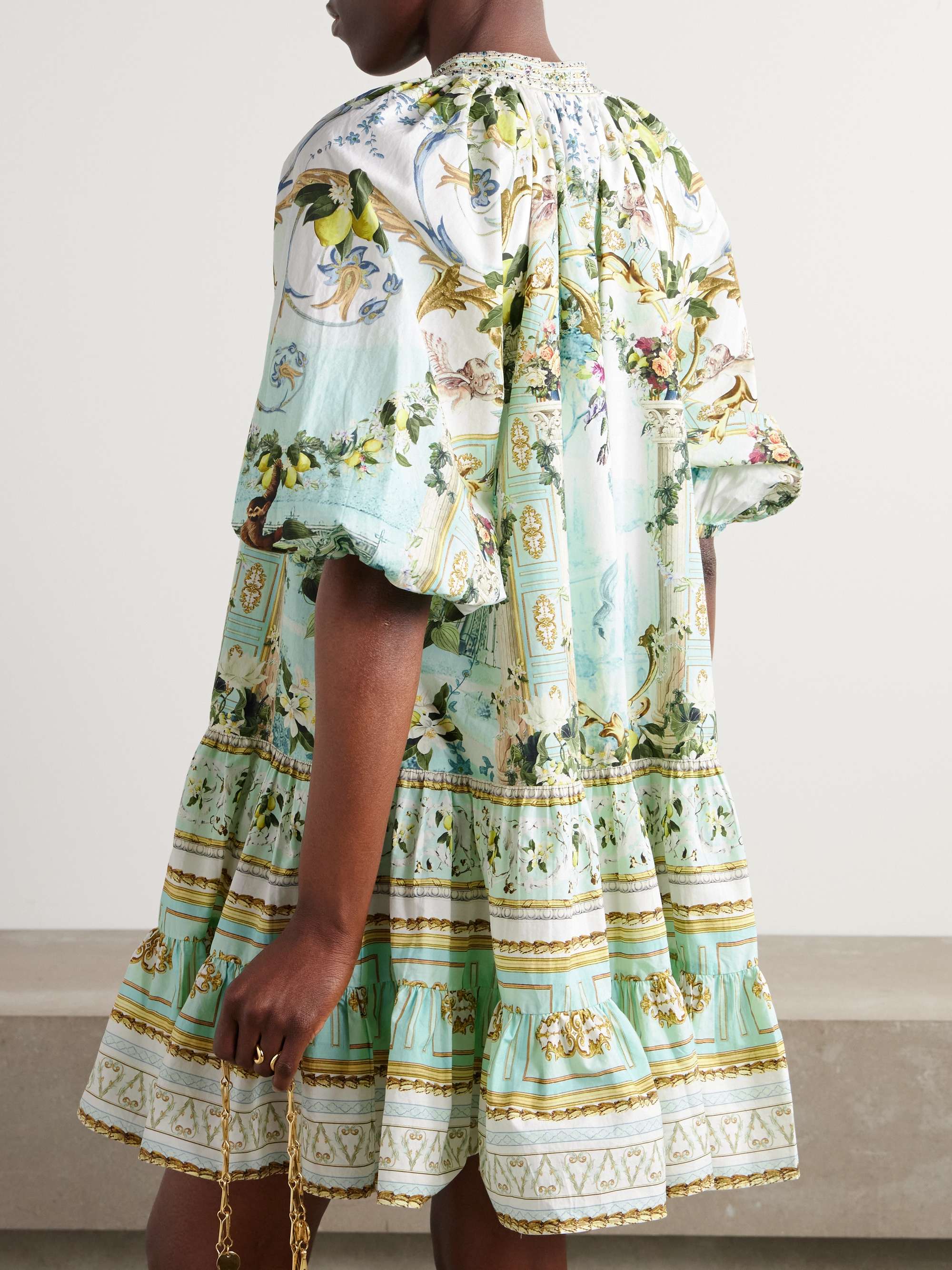 + The White Lotus tiered crystal-embellished printed organic cotton-poplin mini dress view