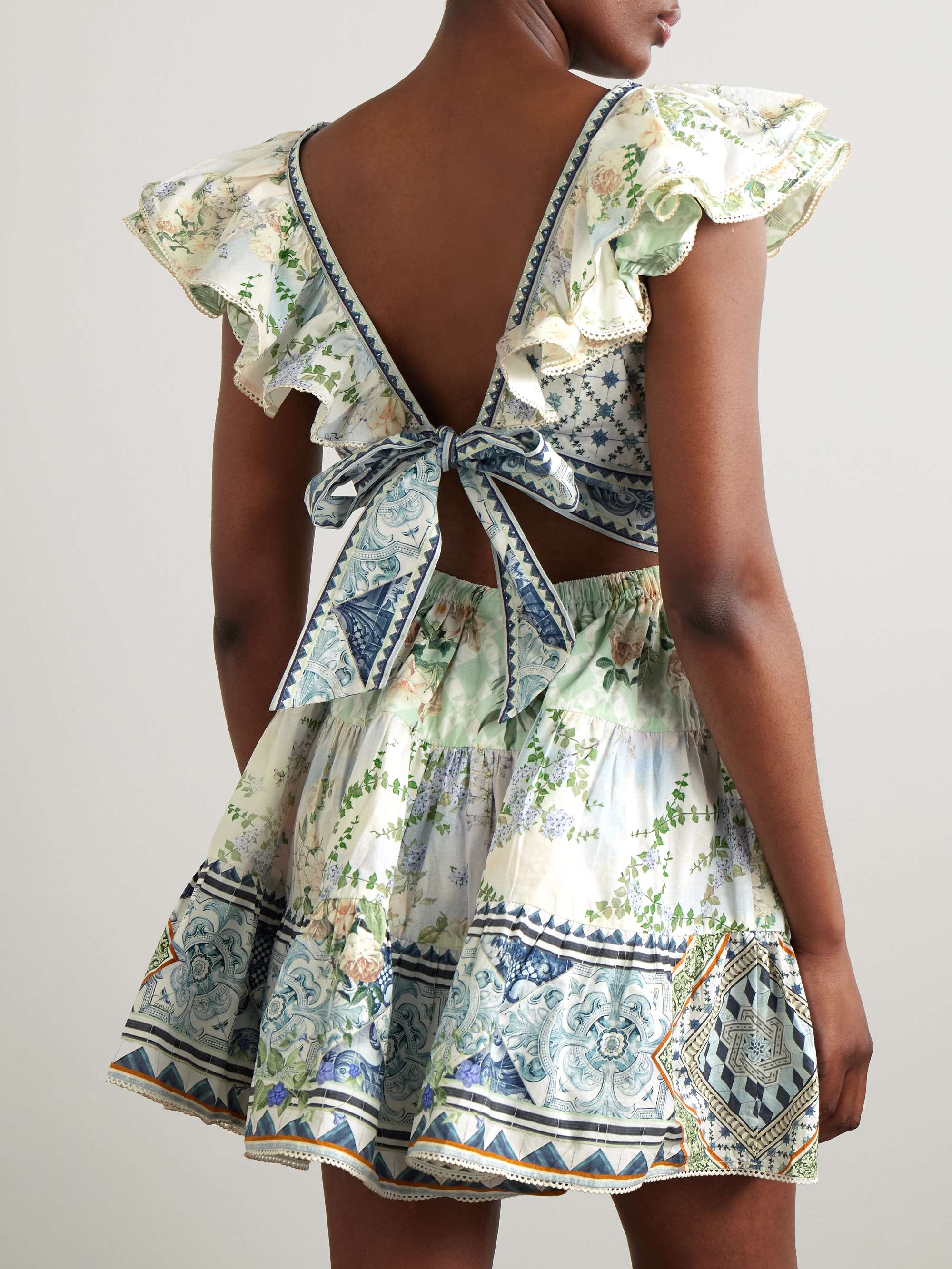 Cutout ruffled printed organic cotton mini dress view