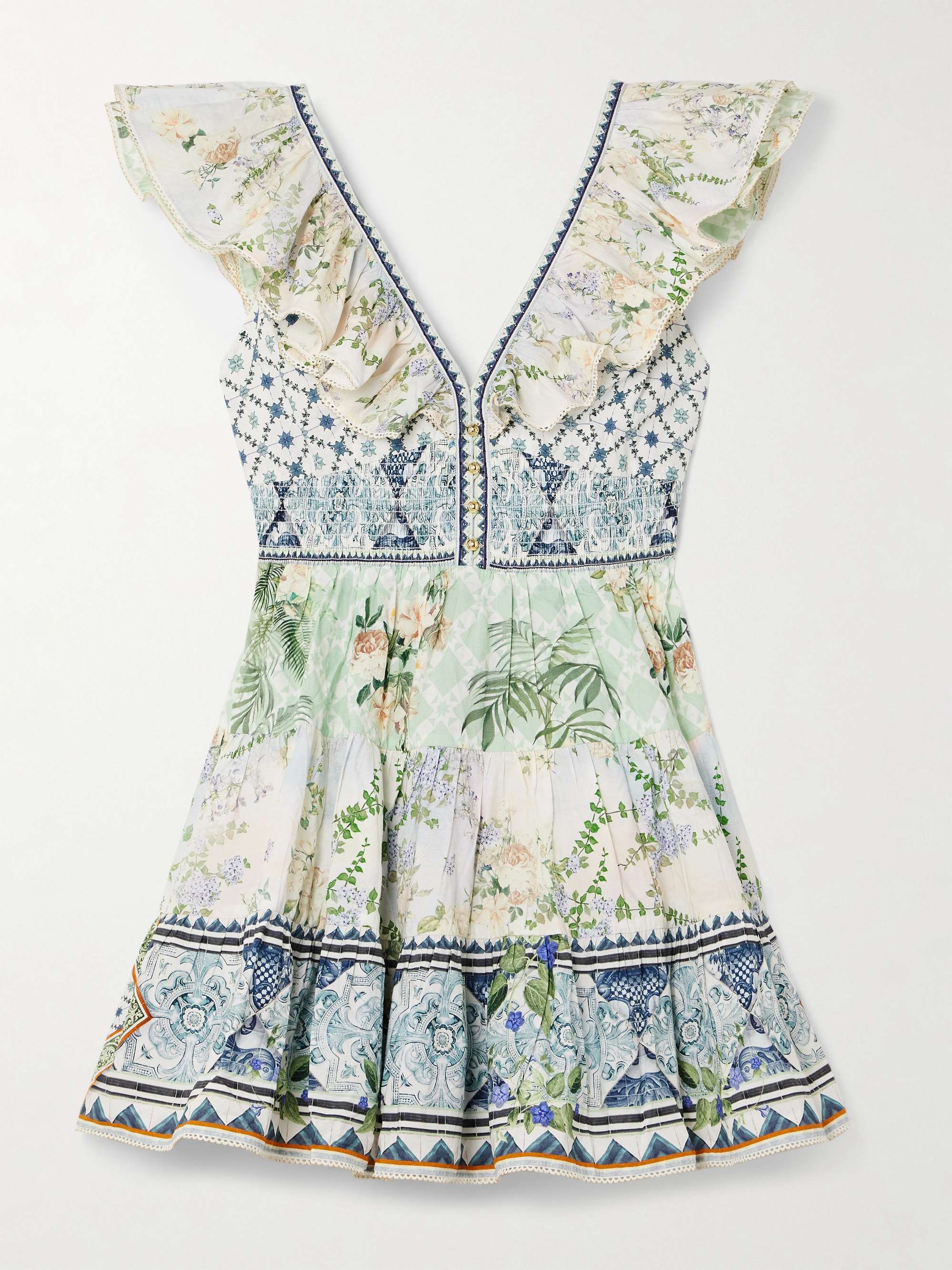 Cutout ruffled printed organic cotton mini dress view