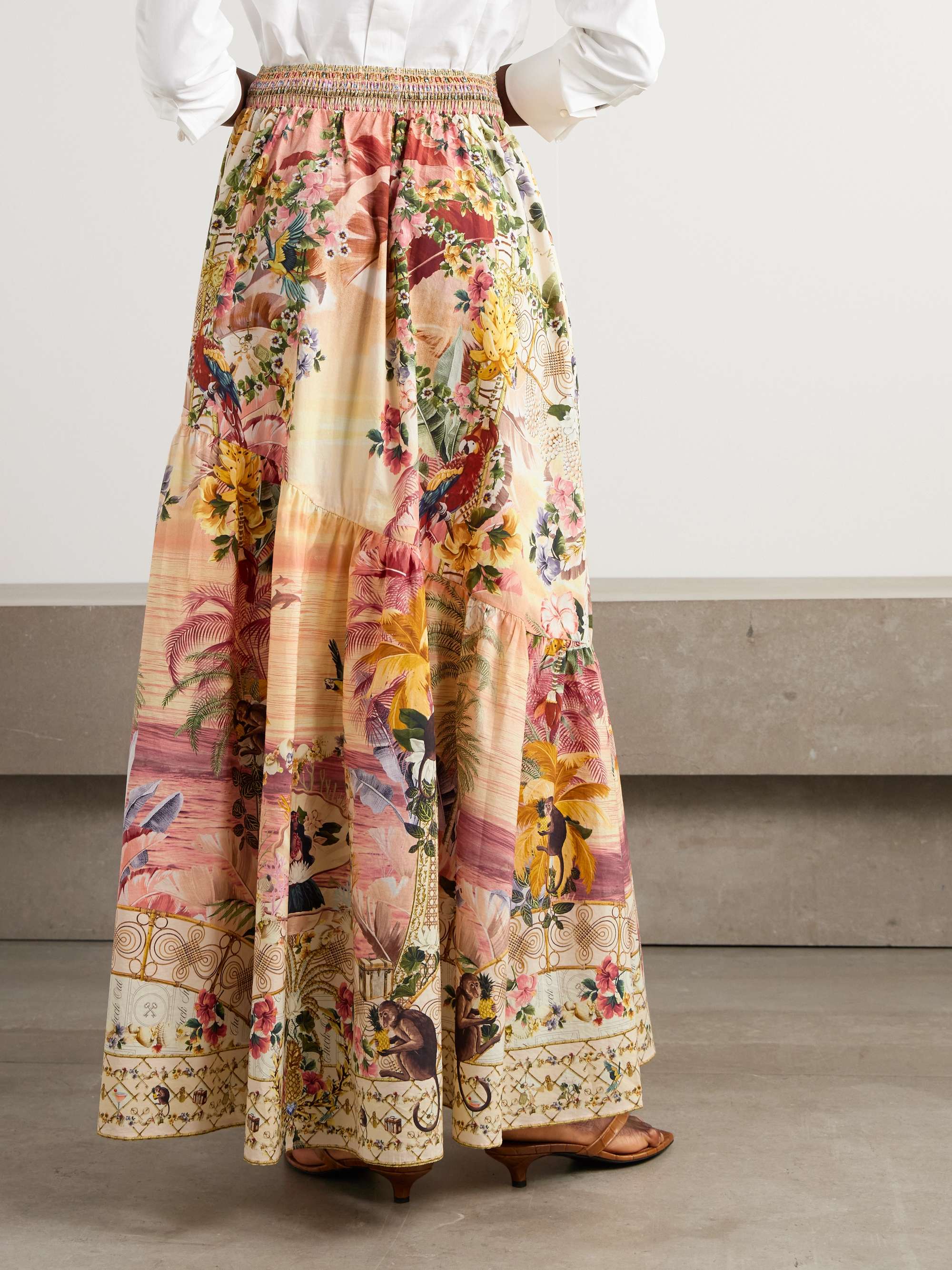+ The White Lotus crystal-embellished printed linen maxi skirt view
