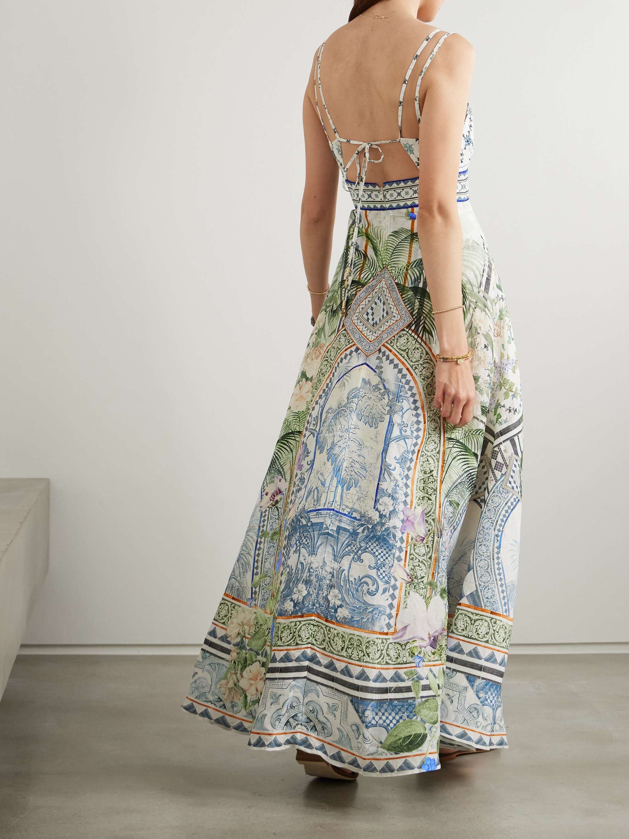 Jardim Party crystal-embellished printed linen and silk-blend maxi dress view