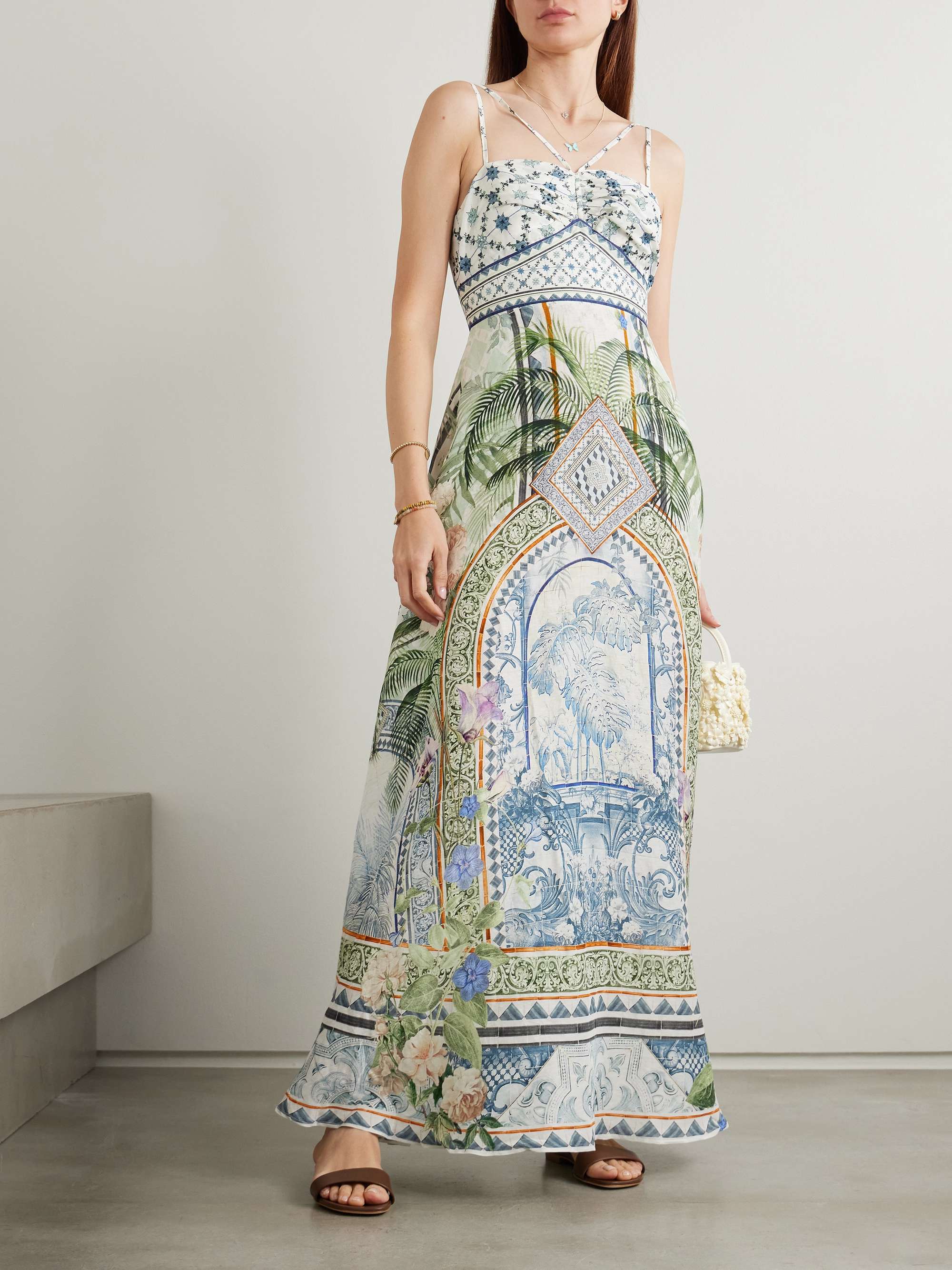 Jardim Party crystal-embellished printed linen and silk-blend maxi dress view