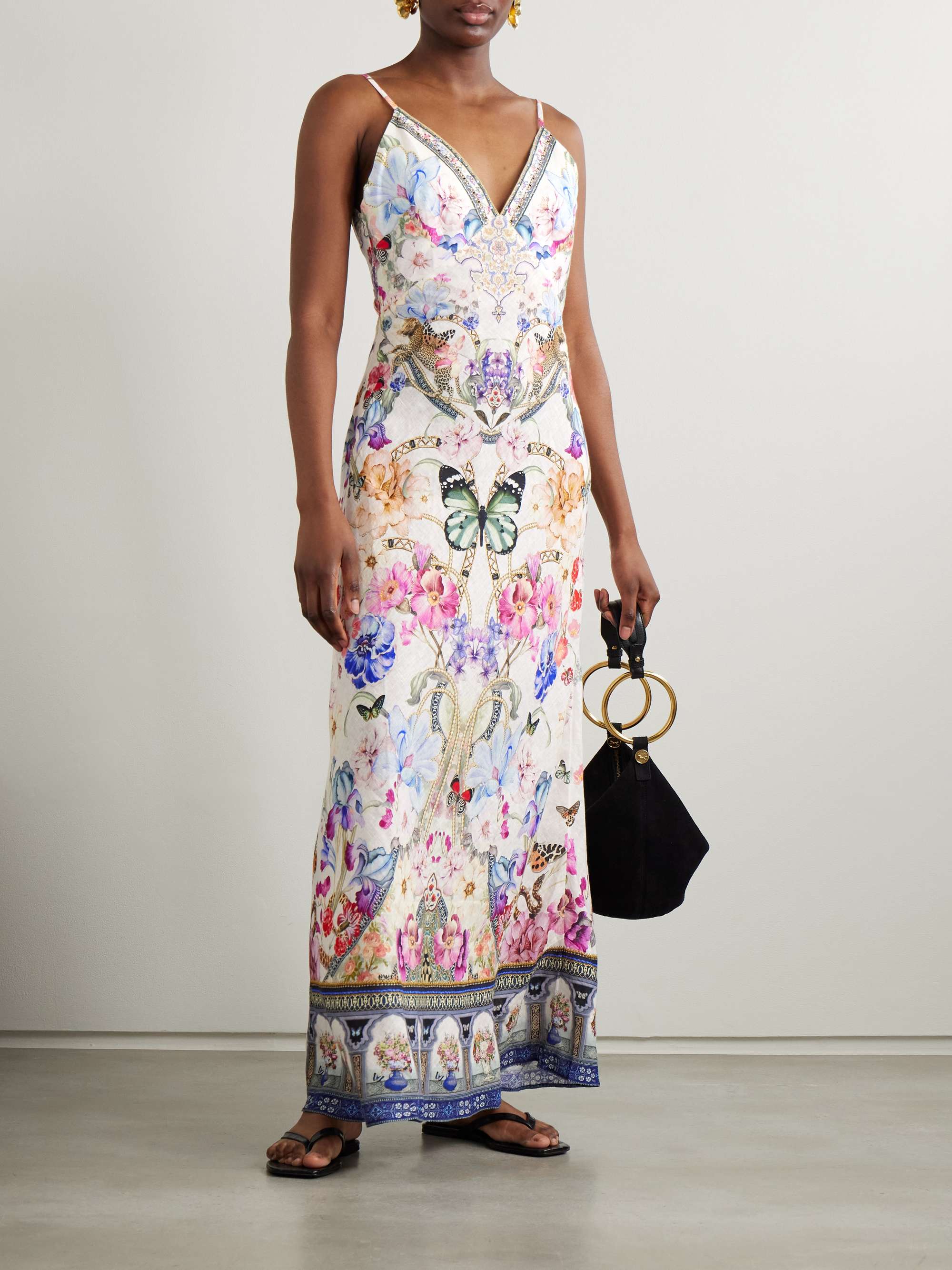 Monserate Magic crystal-embellished floral-print linen maxi dress view