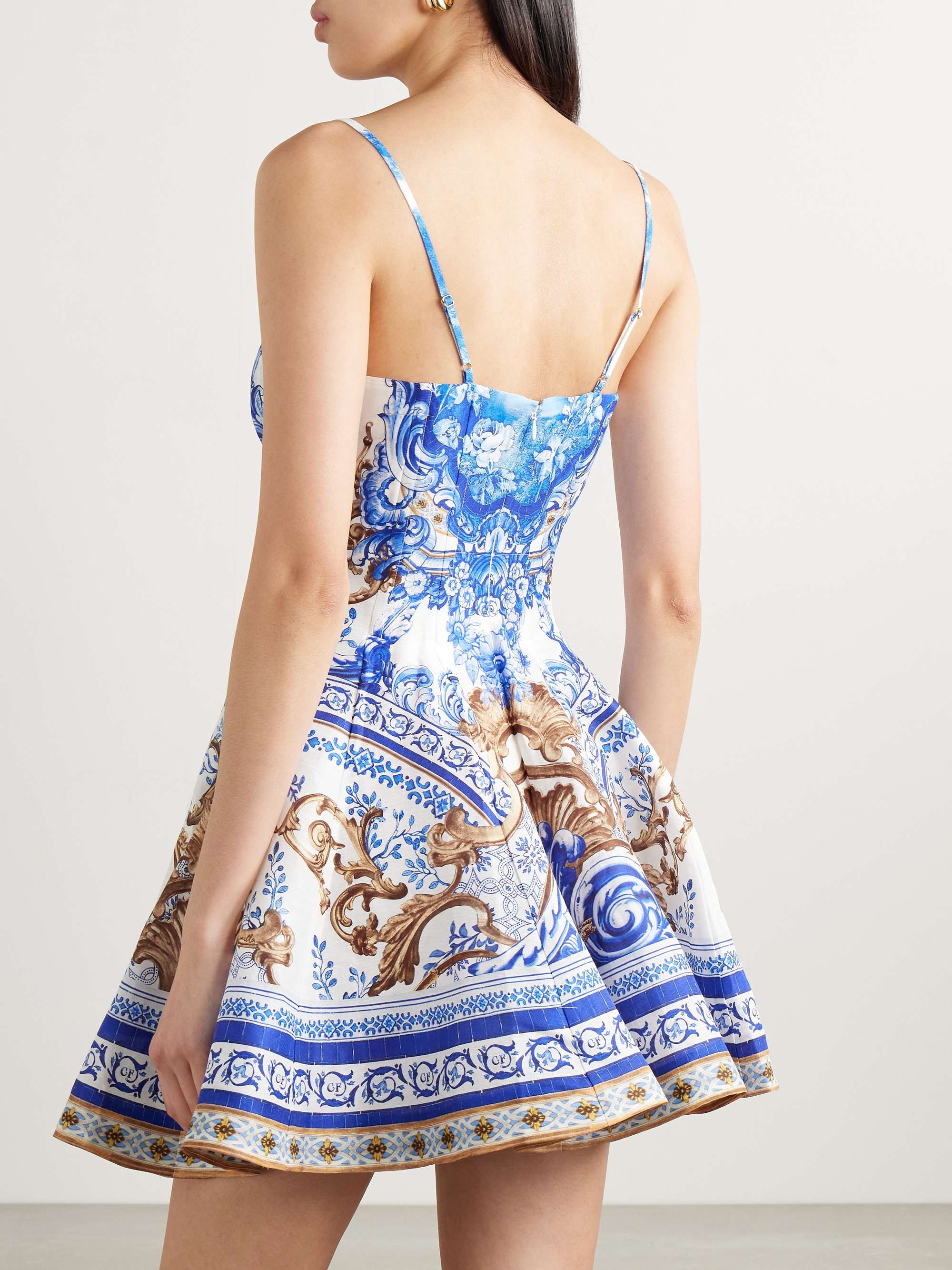Pleated printed linen and silk-blend mini dress view