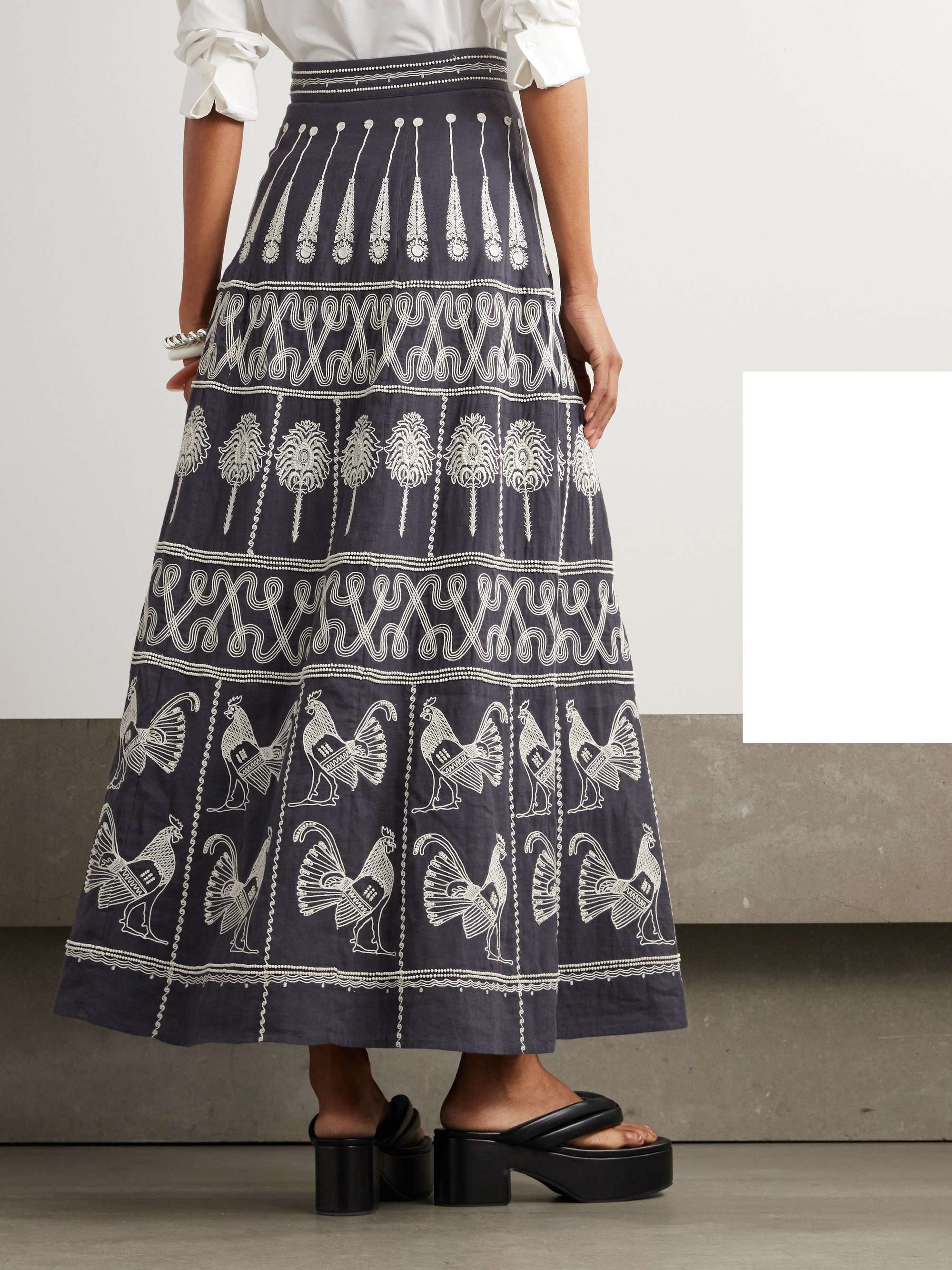 Camille embellished embroidered cotton-blend maxi skirt view