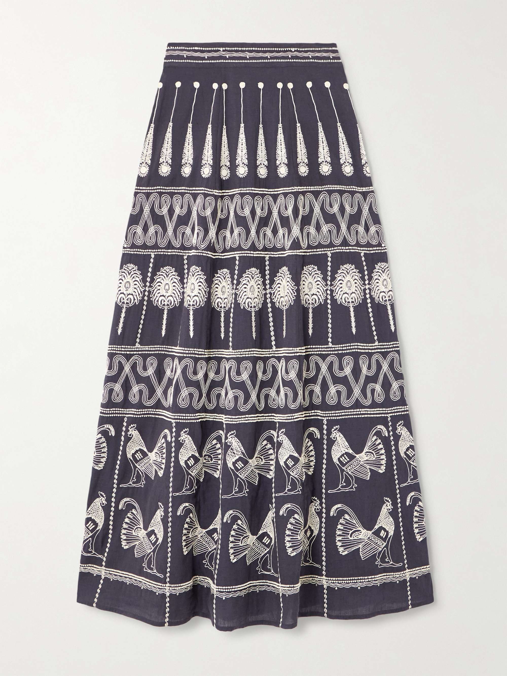 Camille embellished embroidered cotton-blend maxi skirt view