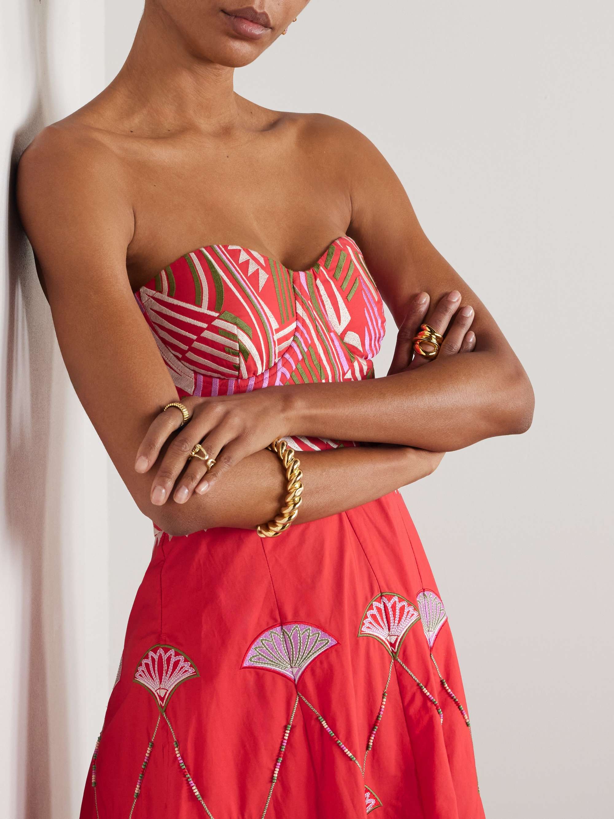 Lotty bead-embellished embroidered cotton-blend poplin halterneck midi dress view