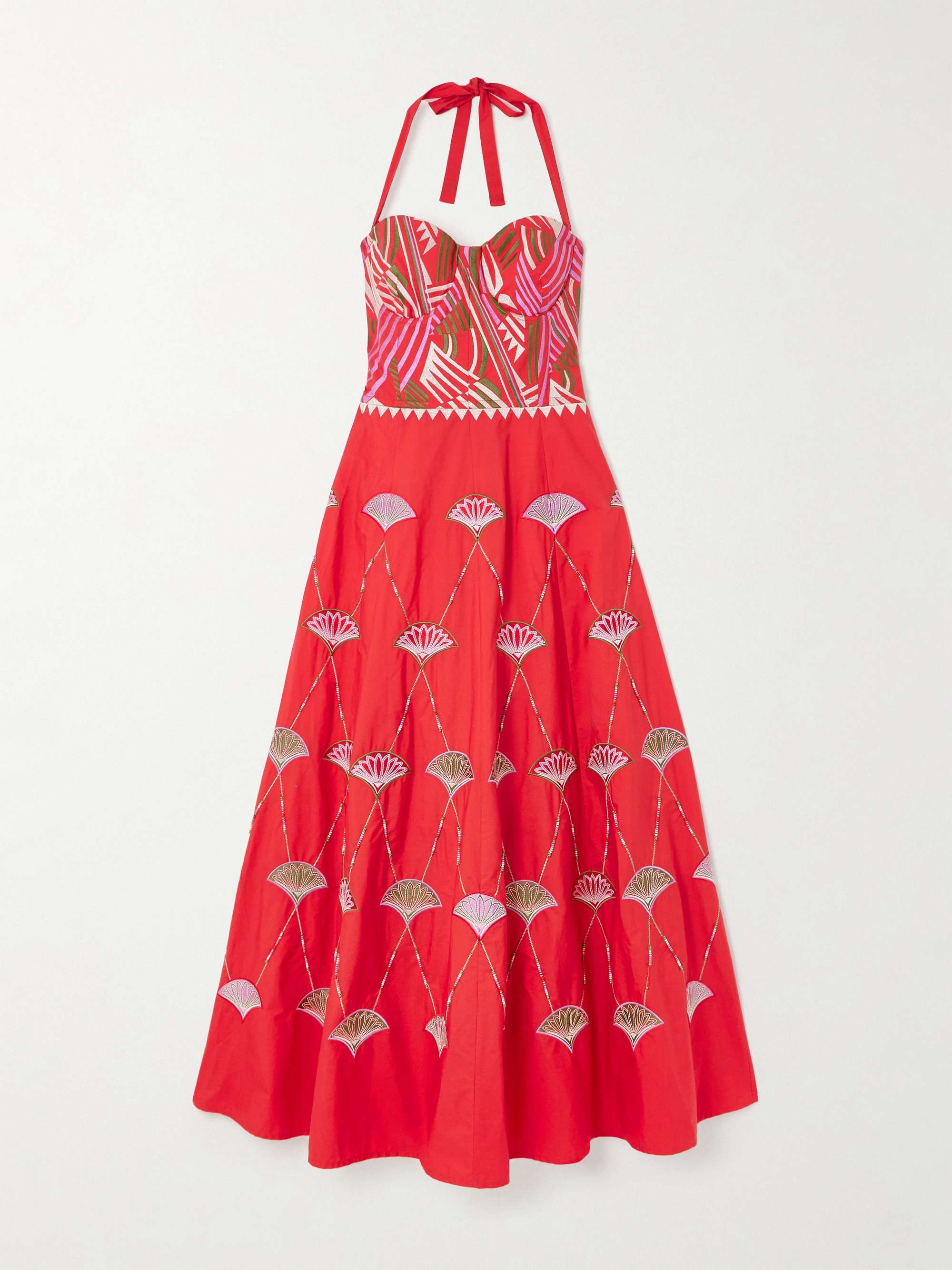 Lotty bead-embellished embroidered cotton-blend poplin halterneck midi dress view