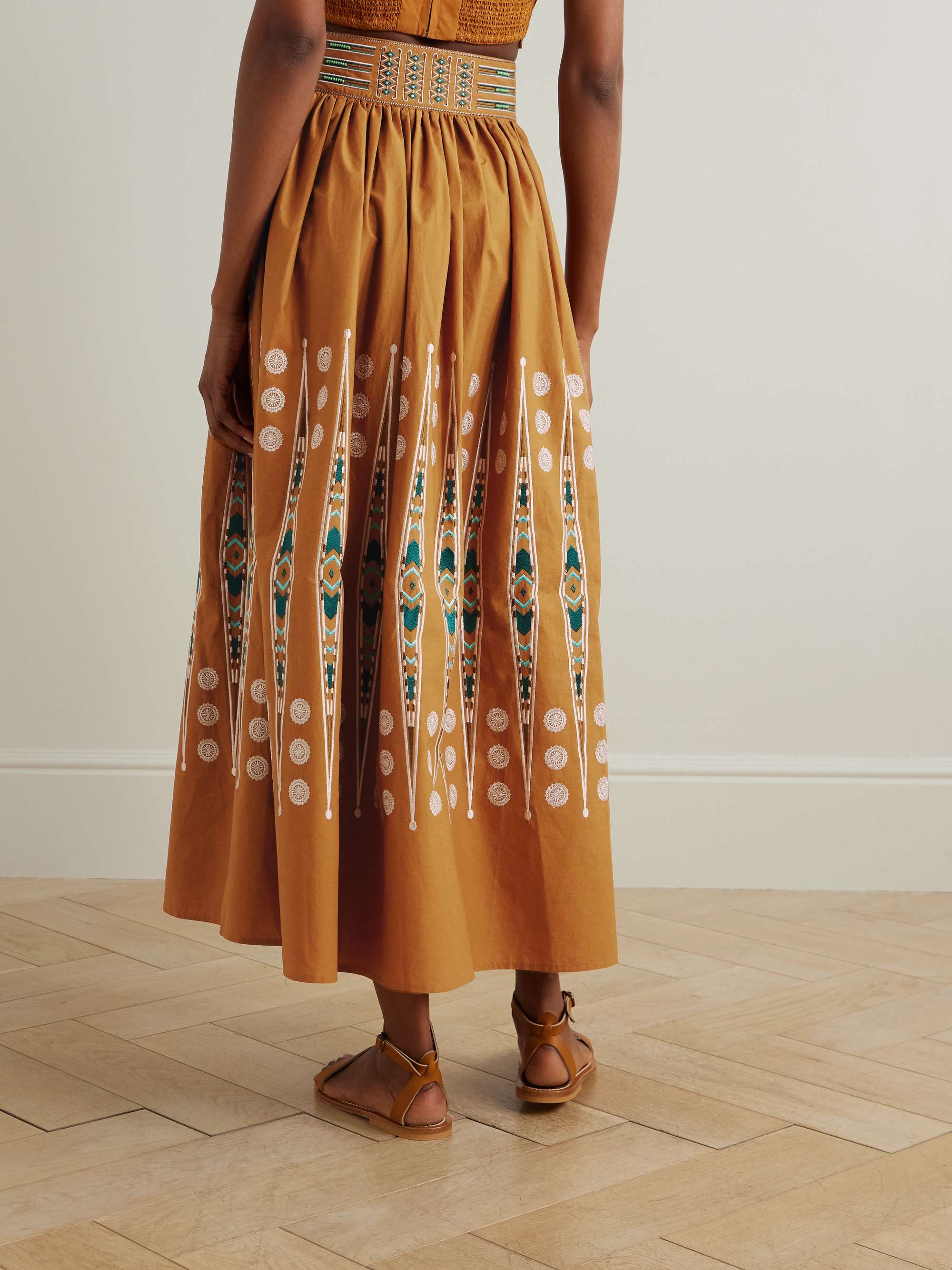 Ombretta embroidered gathered cotton maxi skirt view