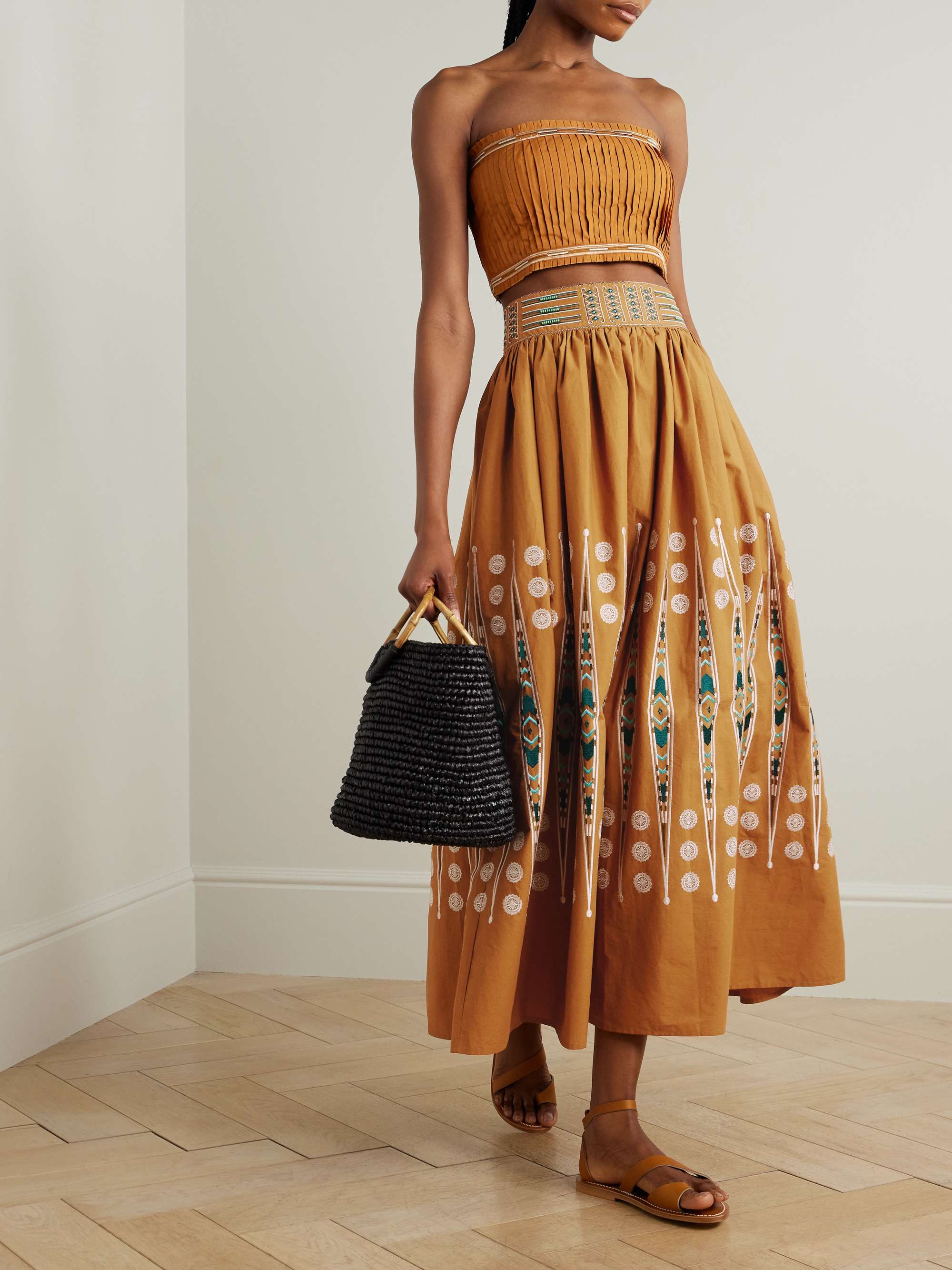 Ombretta embroidered gathered cotton maxi skirt view