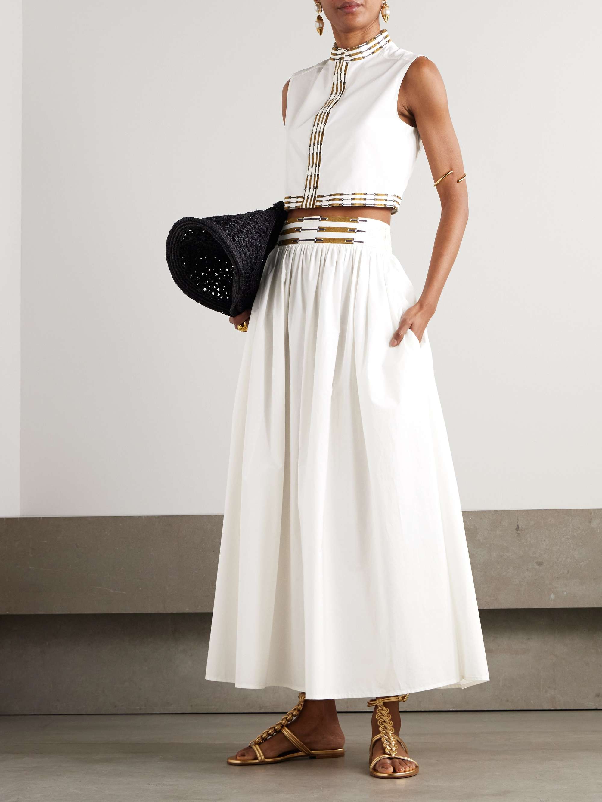Ombretta gathered embroidered cotton-blend poplin maxi skirt view