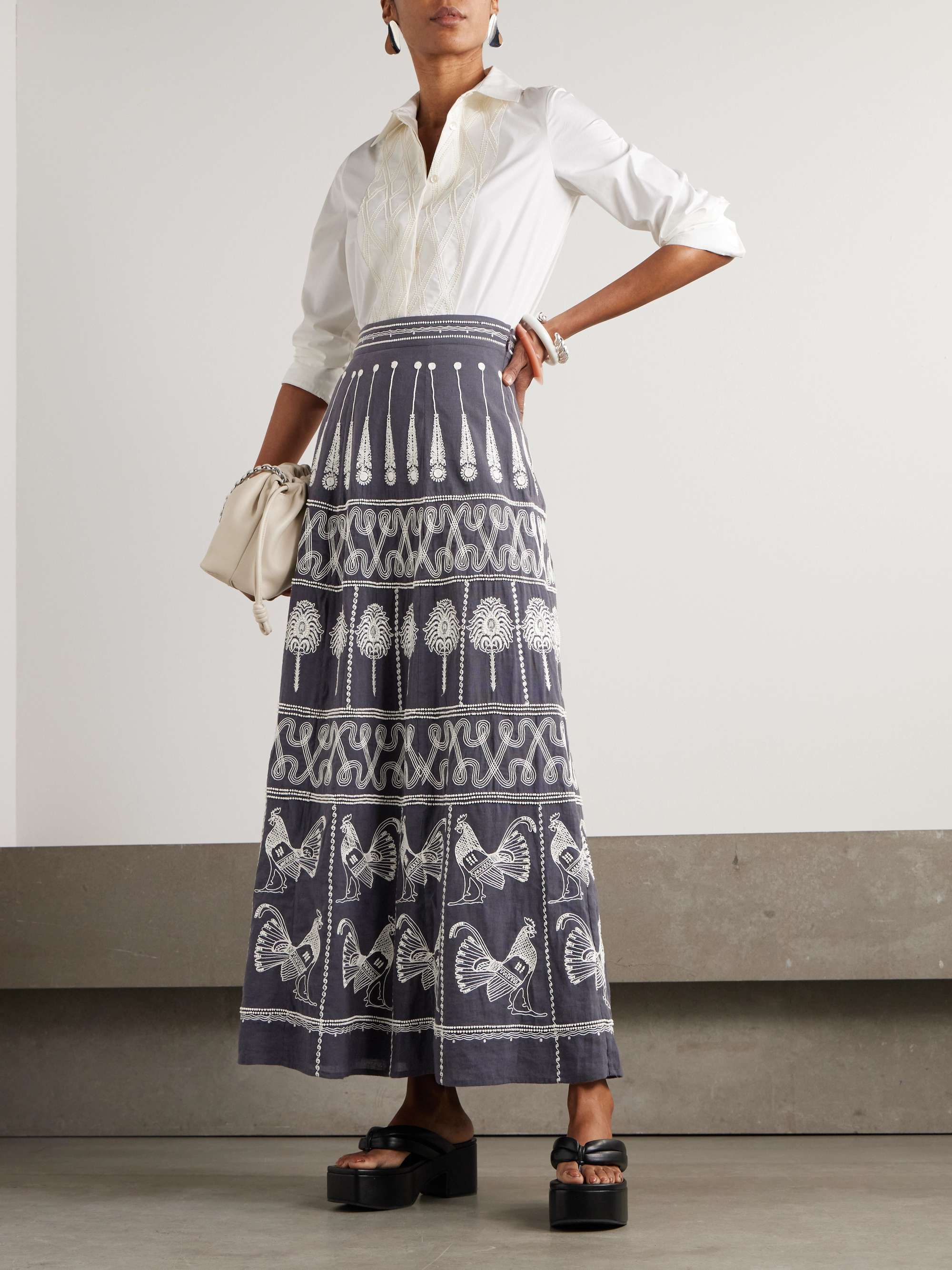 Cassandra bead-embellished embroidered cotton-blend poplin shirt view