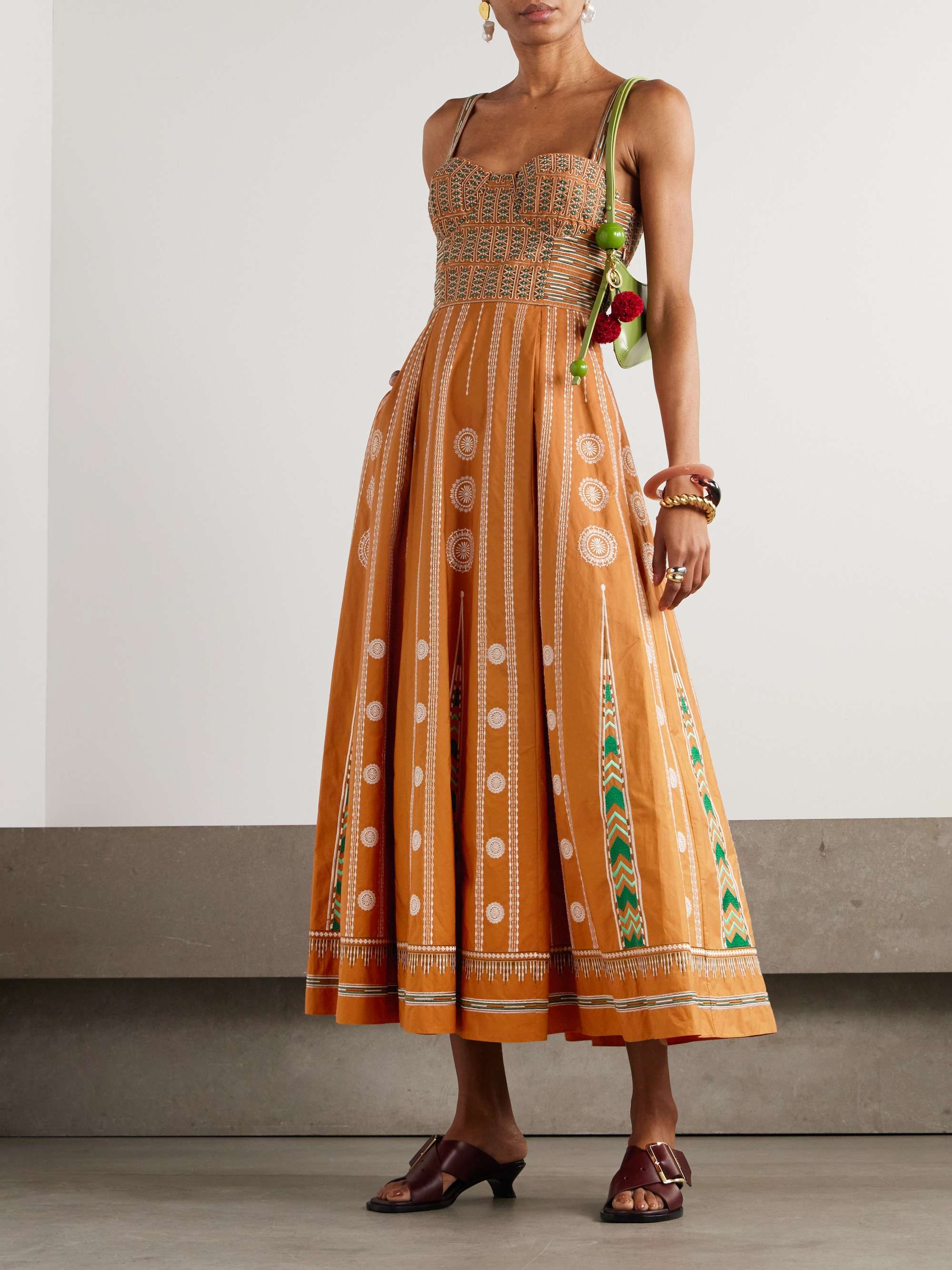 Elida embroidered silk midi dress view