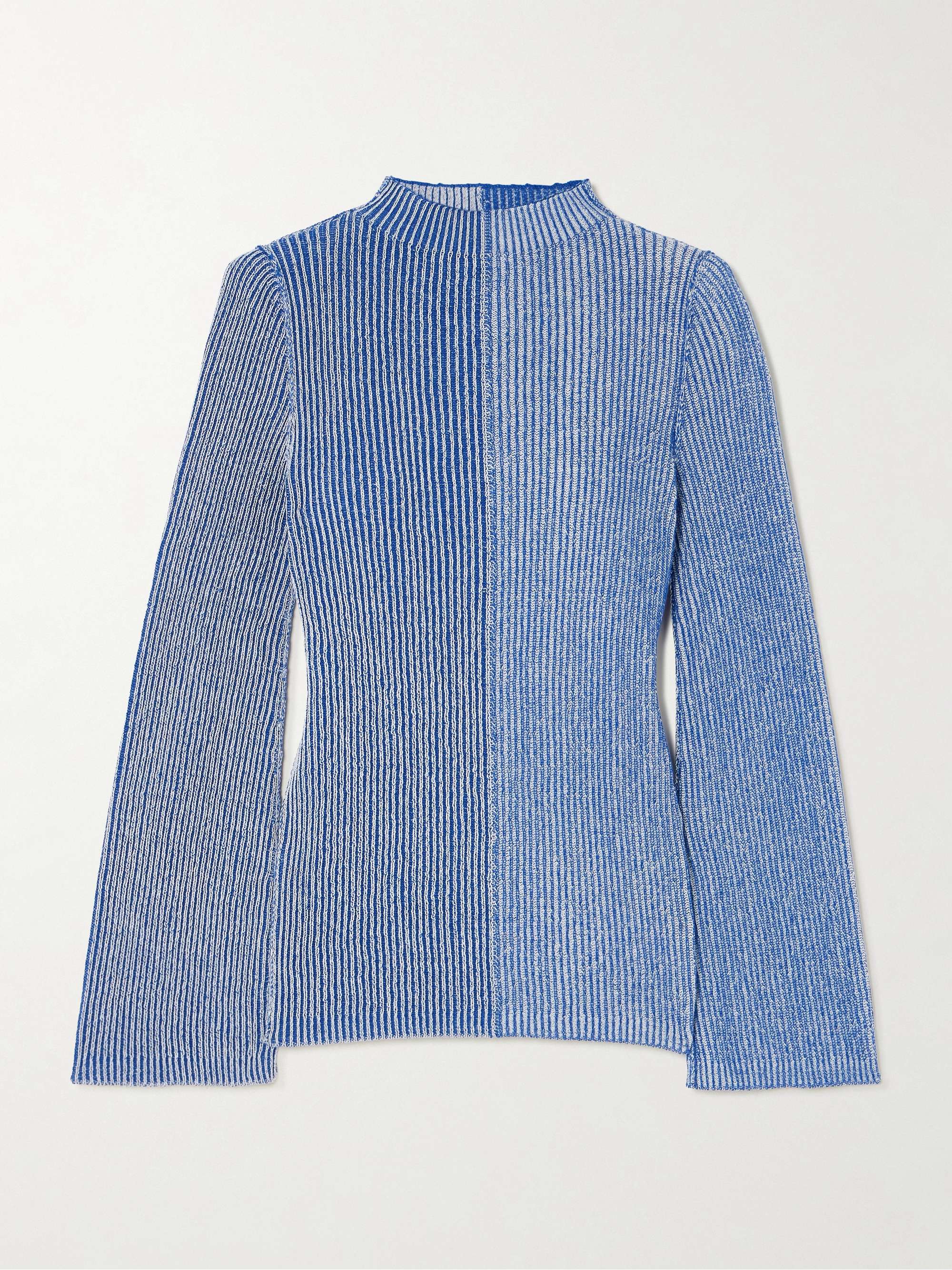 Dual paneled ribbed cotton turtleneck sweater view