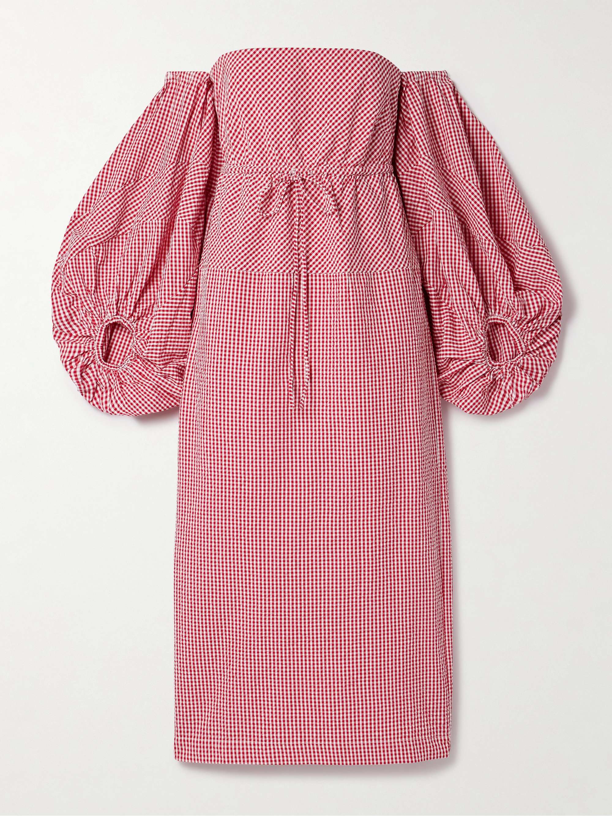 Off-the-shoulder gingham cotton-seersucker midi dress view