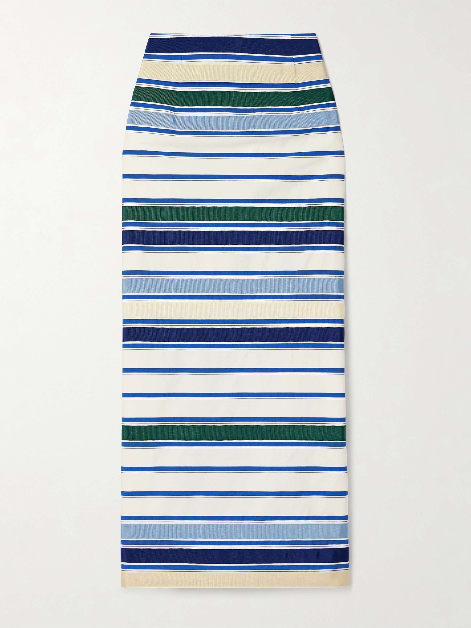 Ribbon grosgrain-trimmed striped herringbone cotton-blend midi skirt view