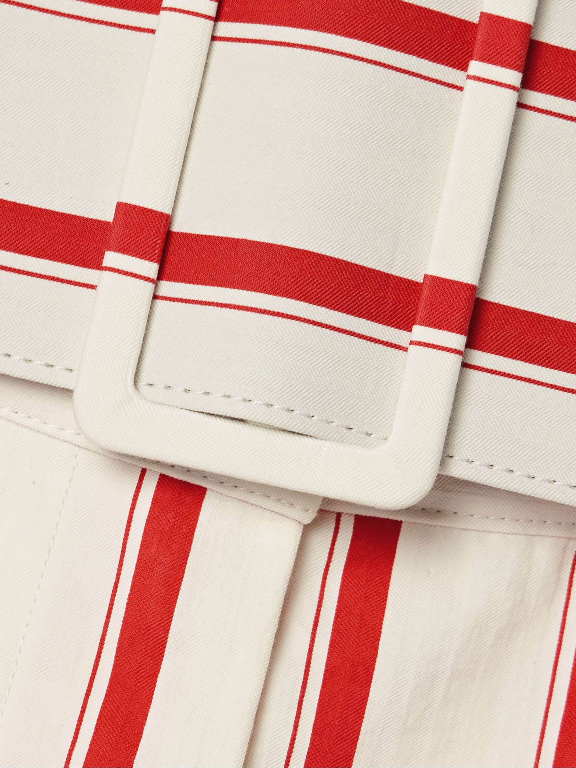 Belted pleated striped herringbone cotton-blend shorts view