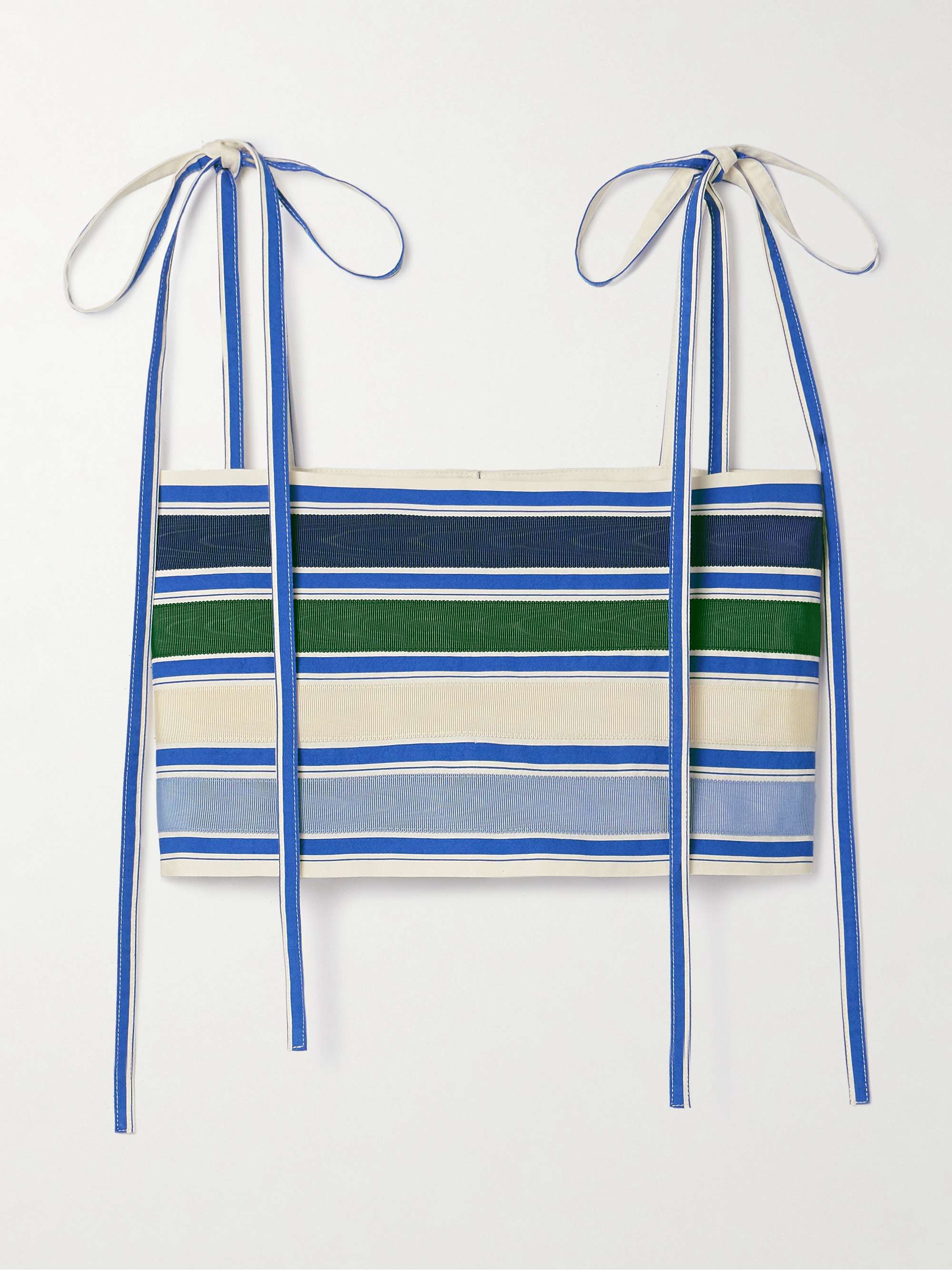 Cropped grosgrain-trimmed striped cotton-blend twill top view