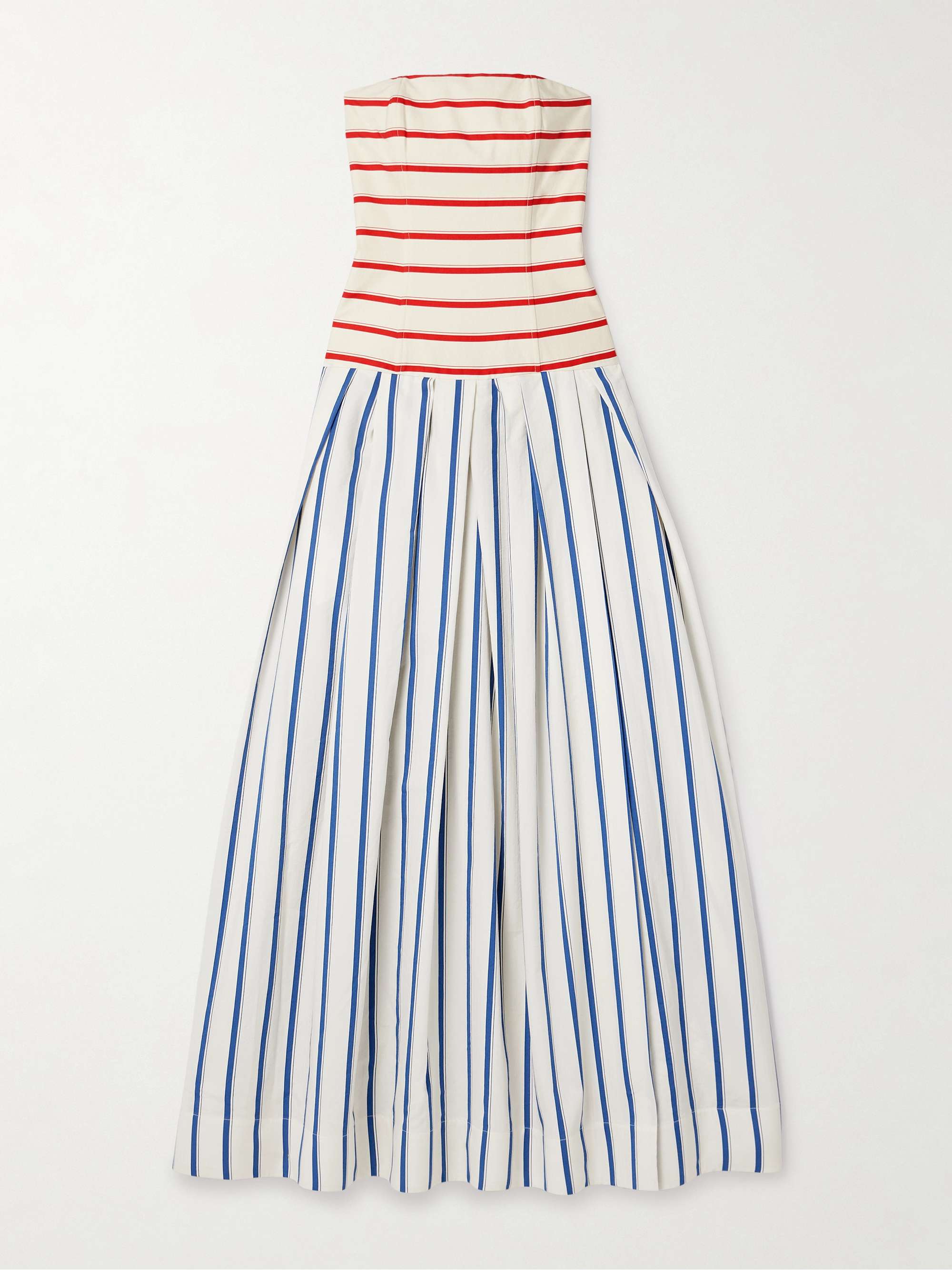 Strapless pleated striped herringbone cotton-blend maxi dress view