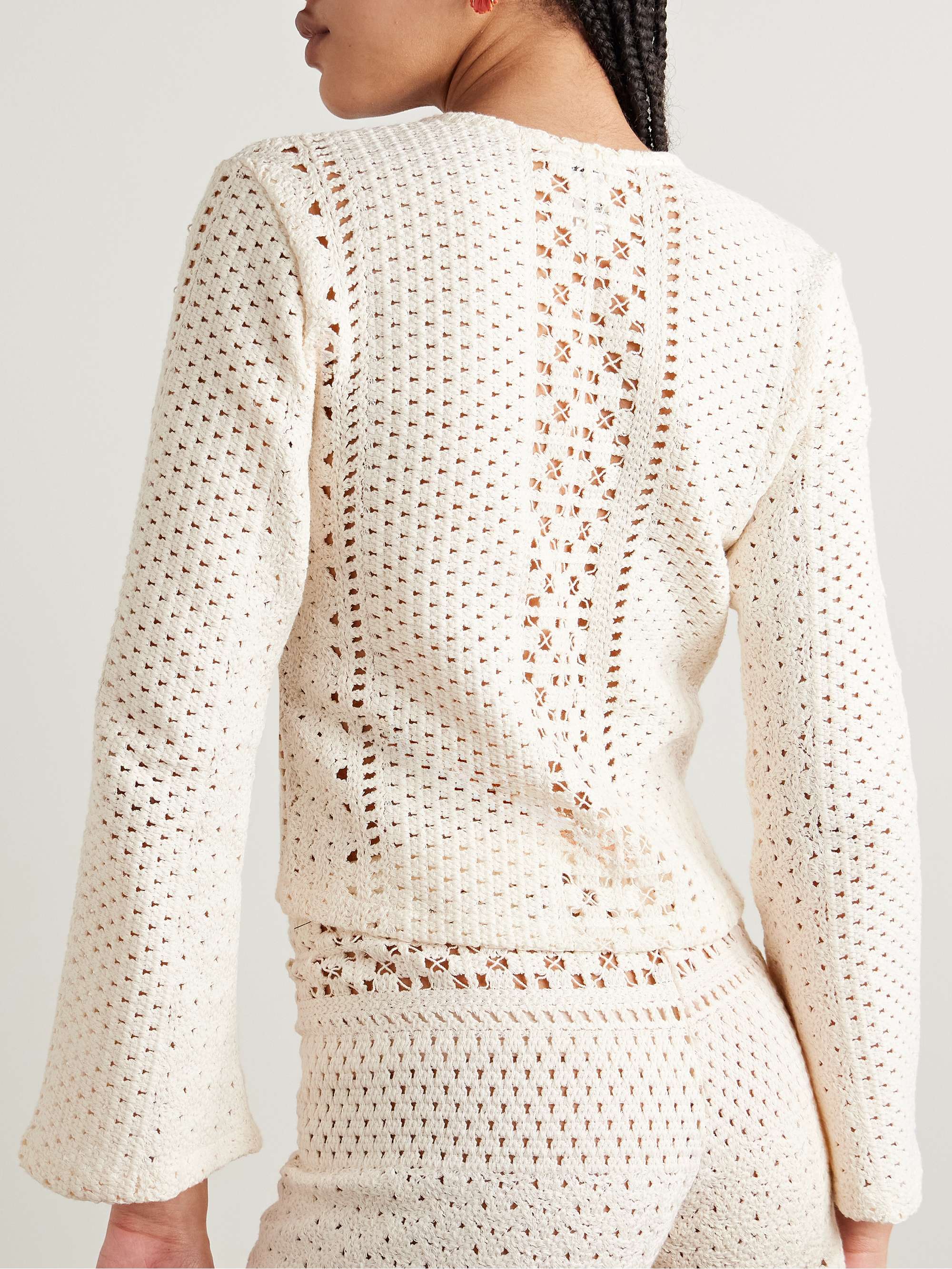 Nerea pearl-embellished crocheted cotton top view