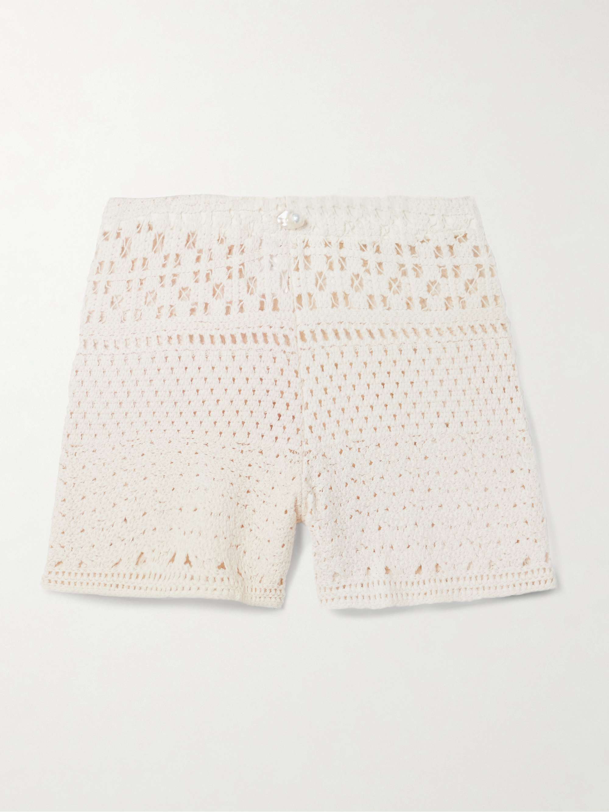 Playa pearl-embellished crocheted cotton shorts view