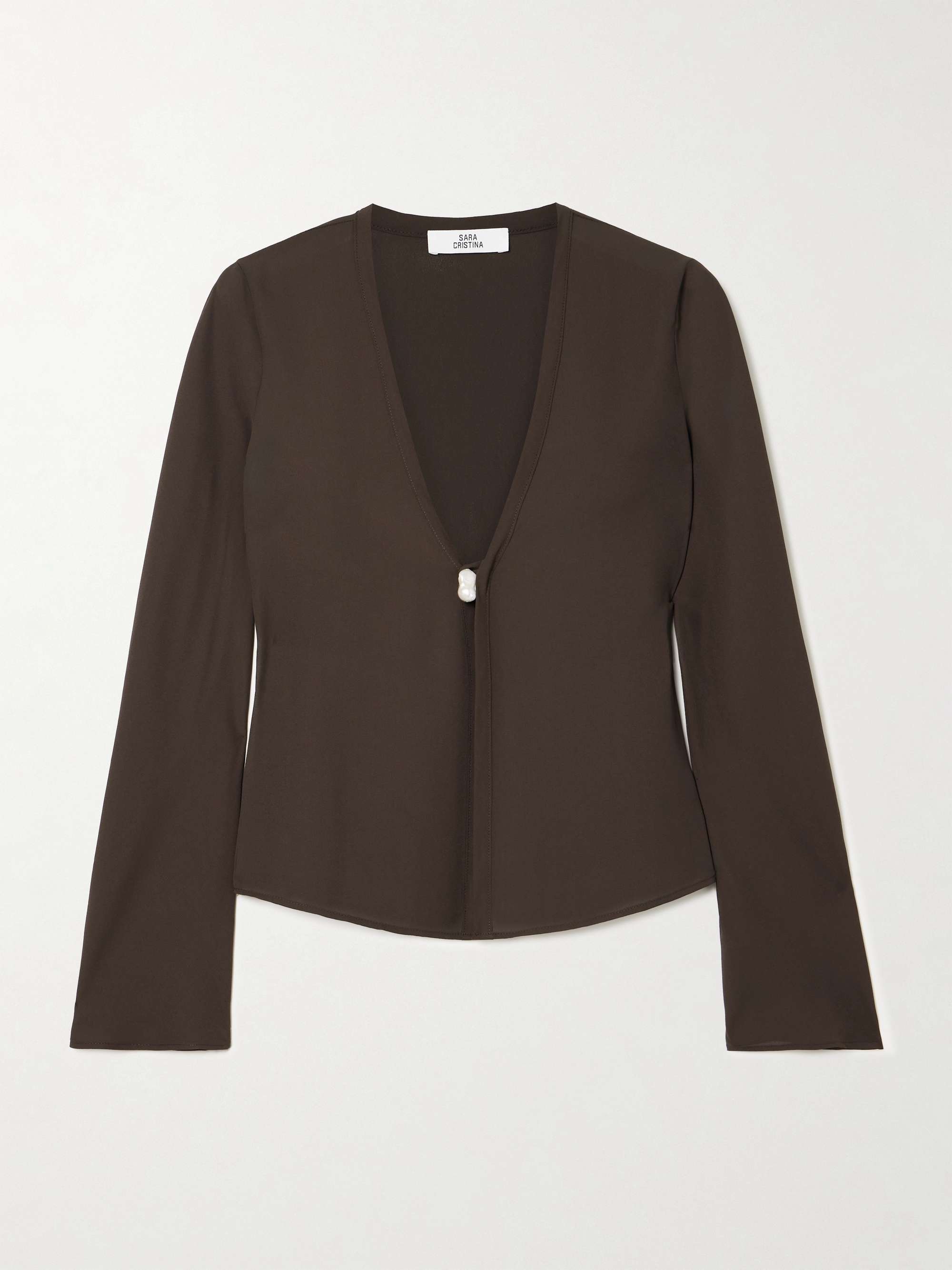 Nerea pearl-embellished recycled silk-georgette top view