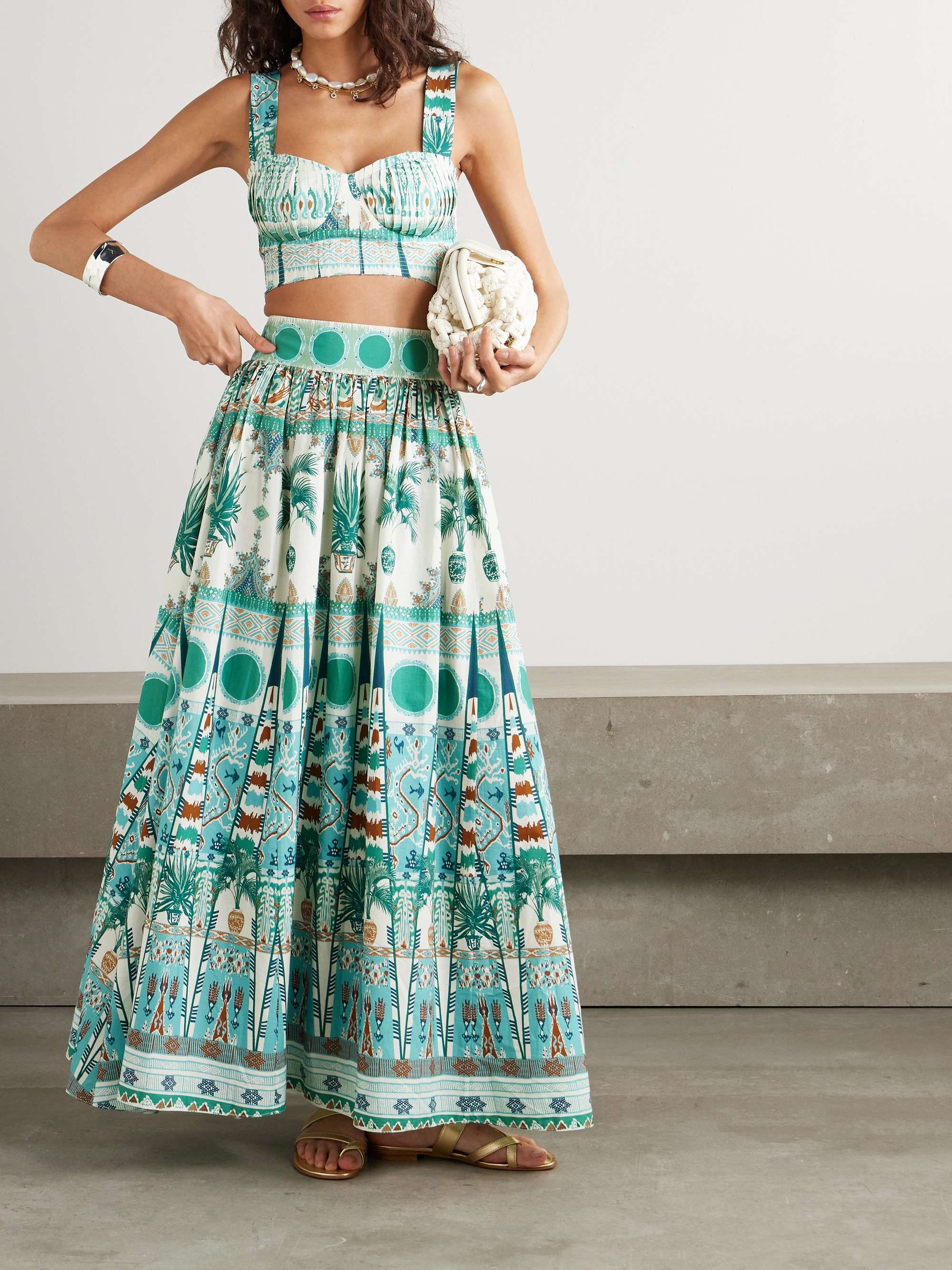 Ombretta gathered printed cotton-poplin maxi skirt view