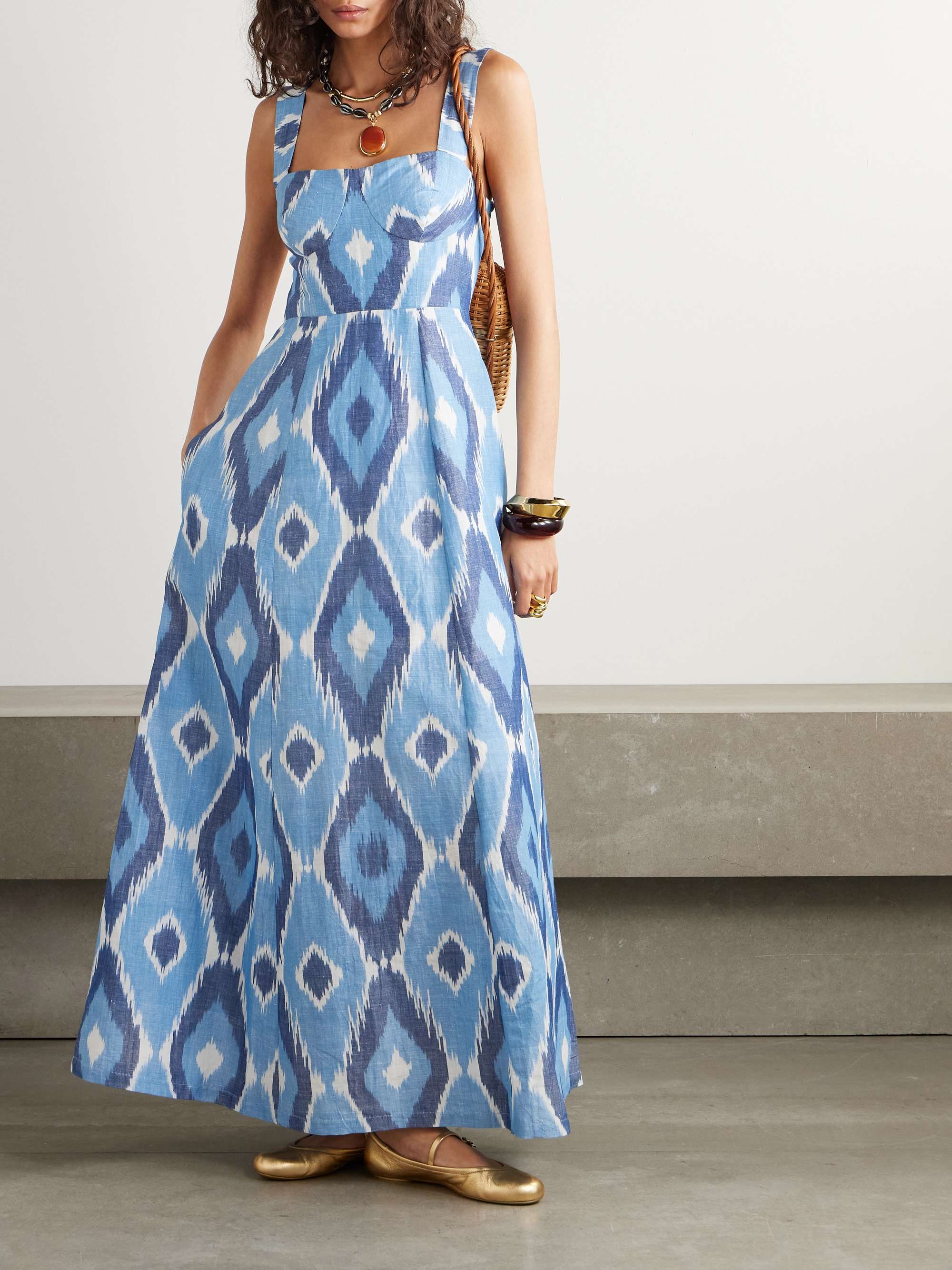 Azzurra open-back printed hemp and cotton-blend maxi dress view
