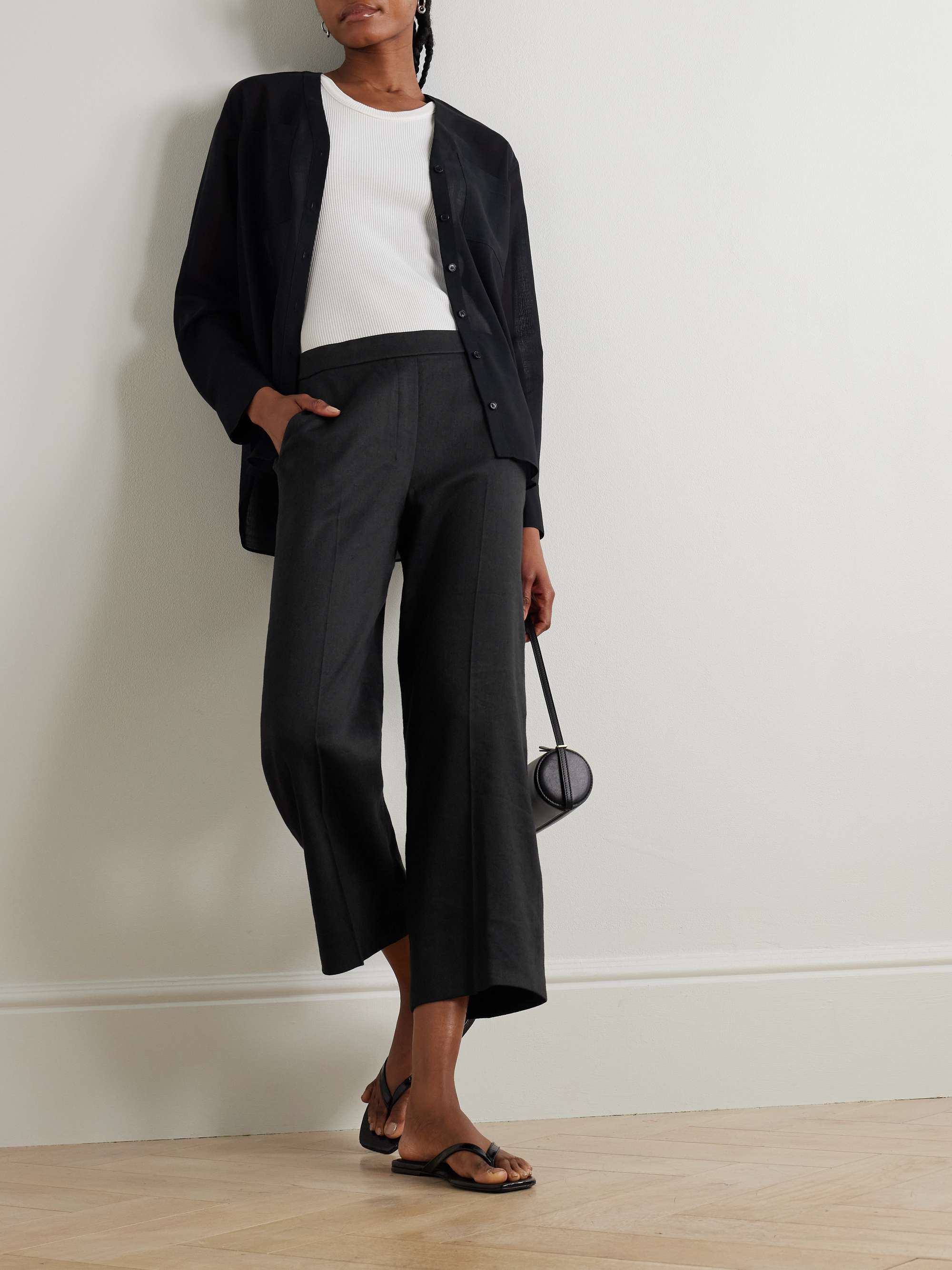 Relax cropped linen-blend twill straight-leg pants view