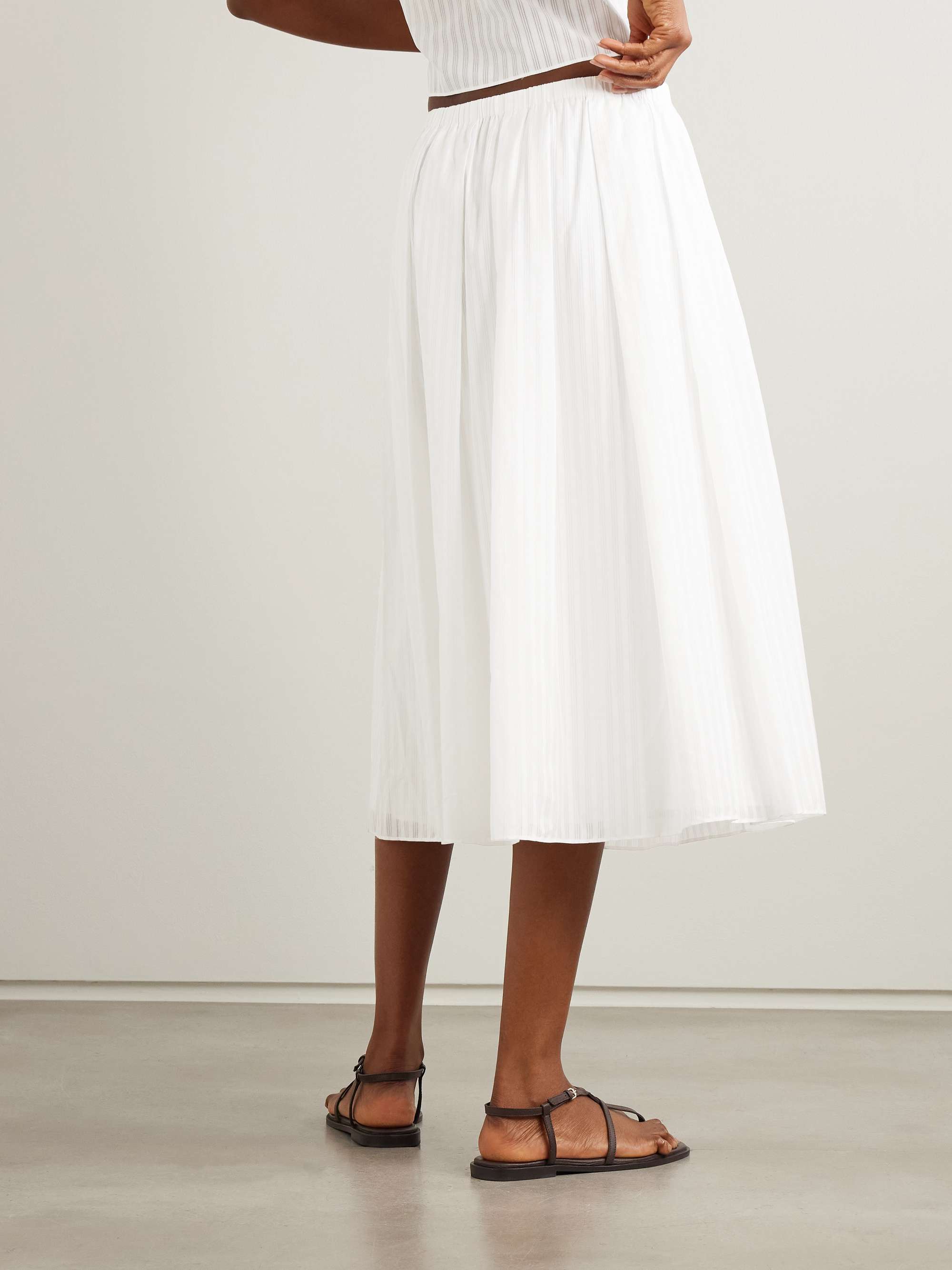 Pleated striped cotton-poplin midi skirt view
