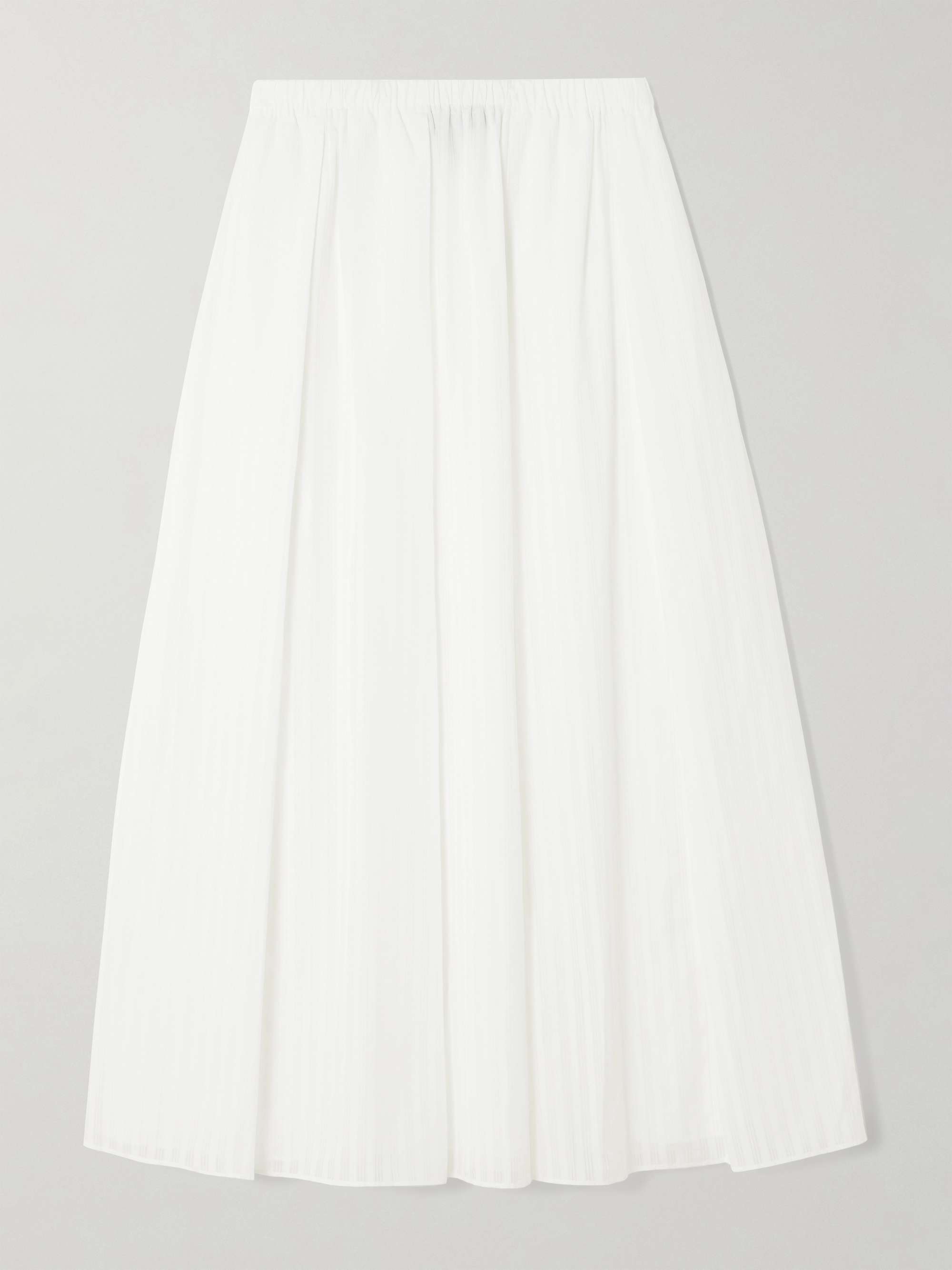 Pleated striped cotton-poplin midi skirt view