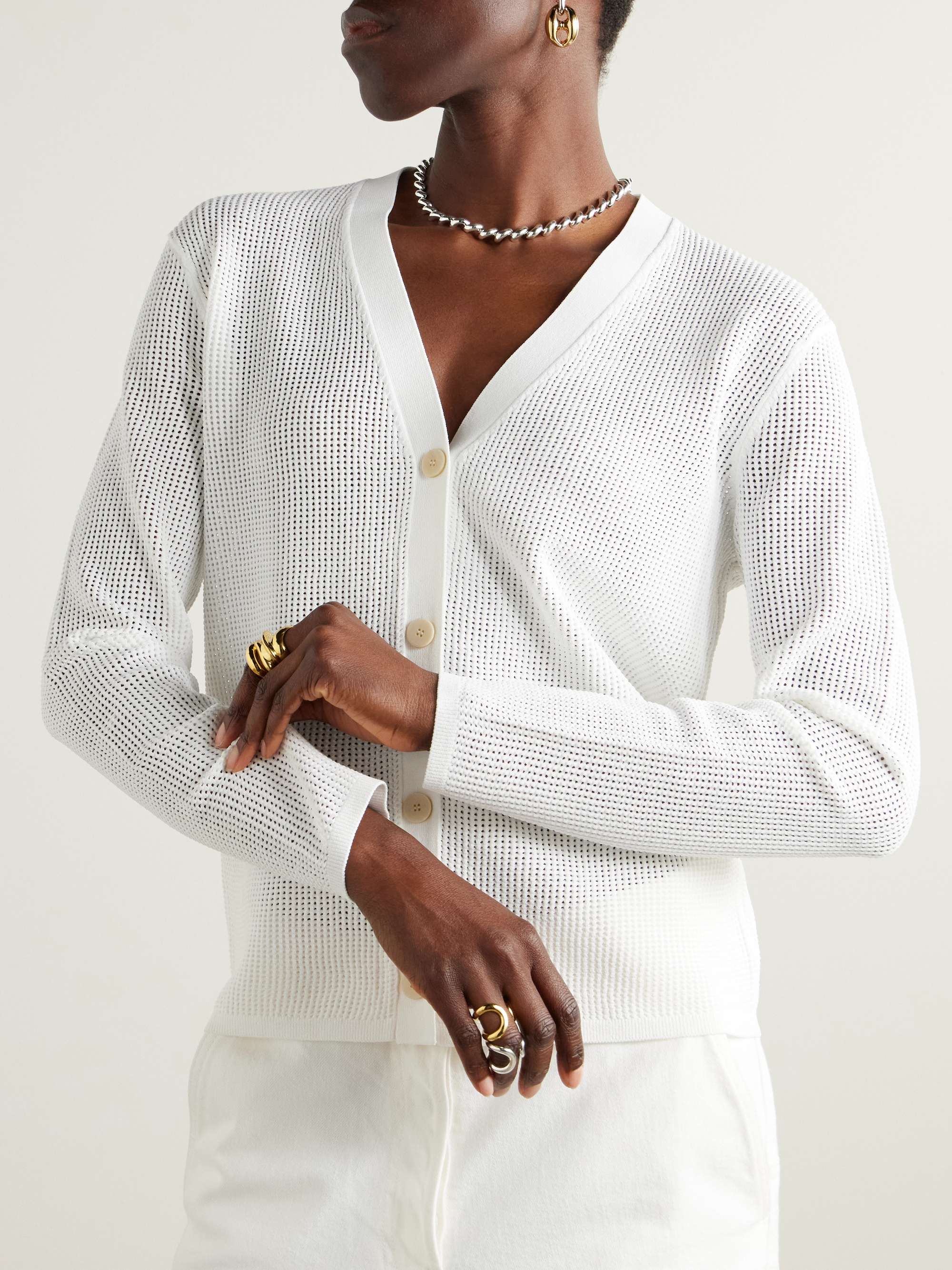 Pointelle-knit cardigan view