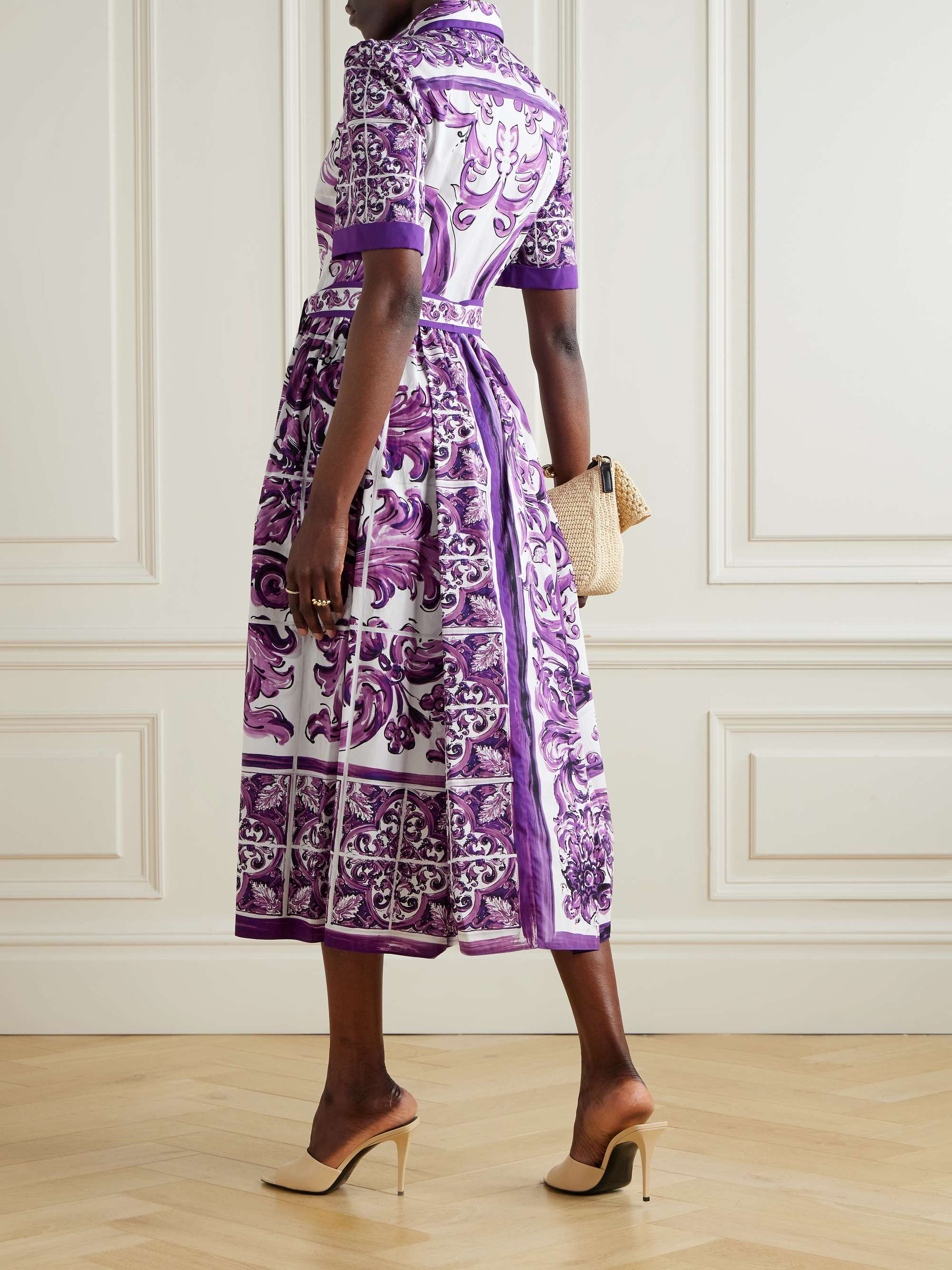 Belted printed cotton-poplin midi shirt dress view