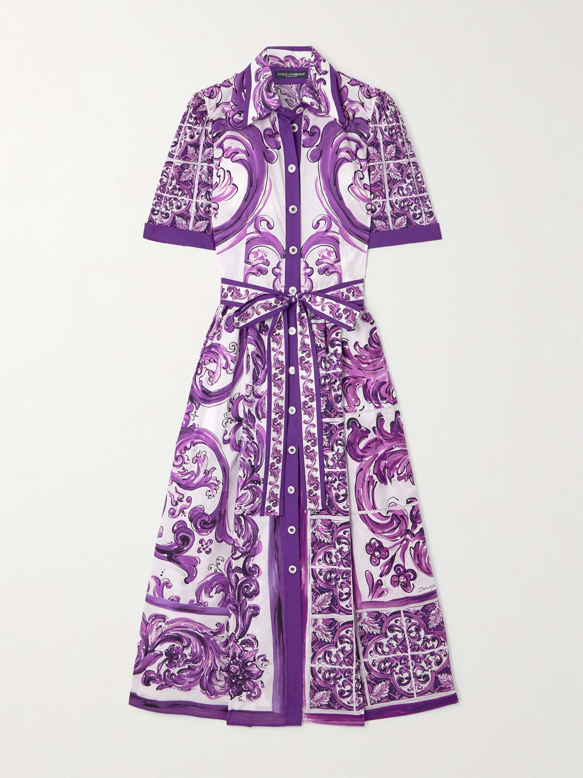 Belted printed cotton-poplin midi shirt dress view