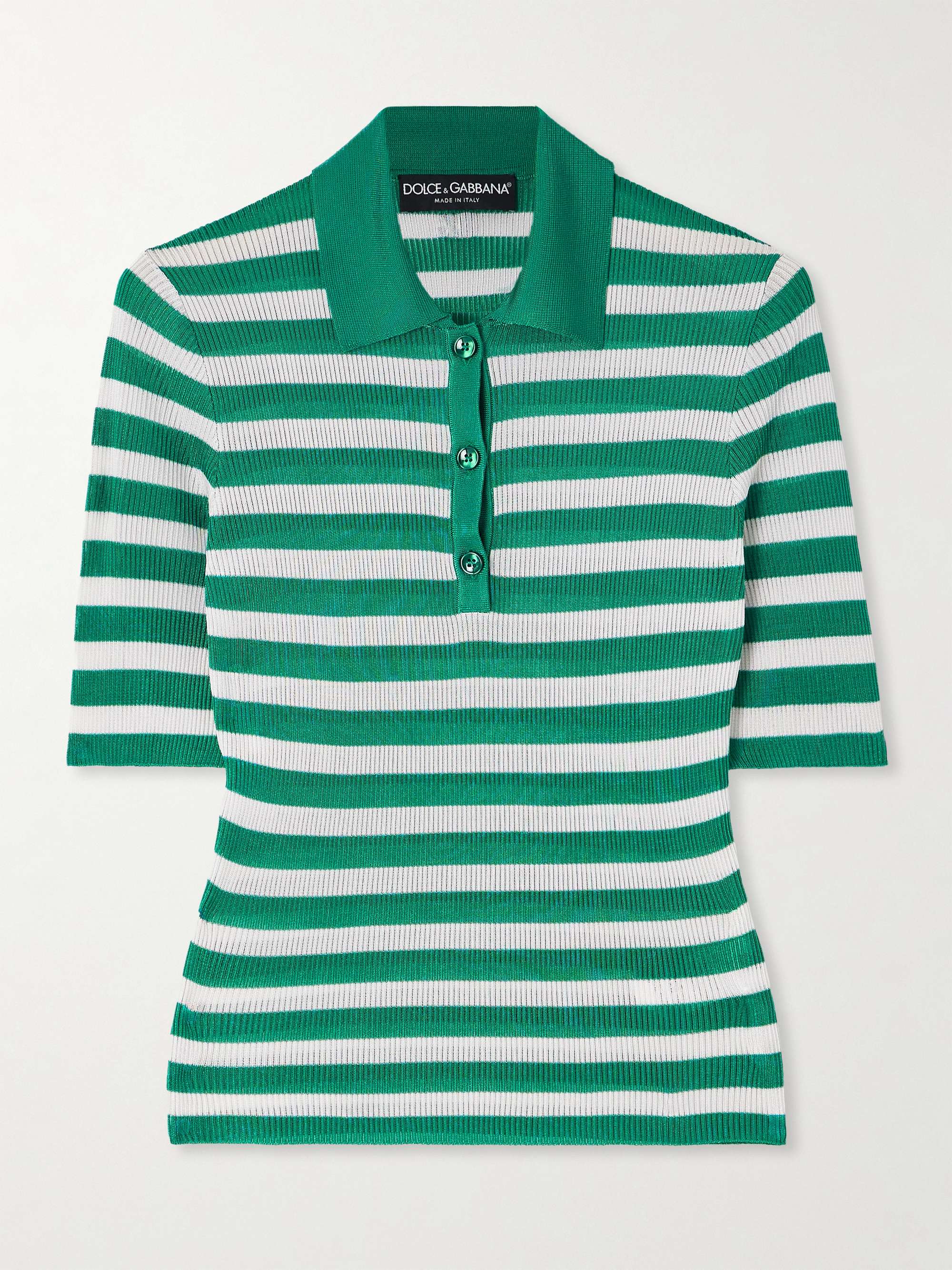 Striped ribbed-knit polo shirt view
