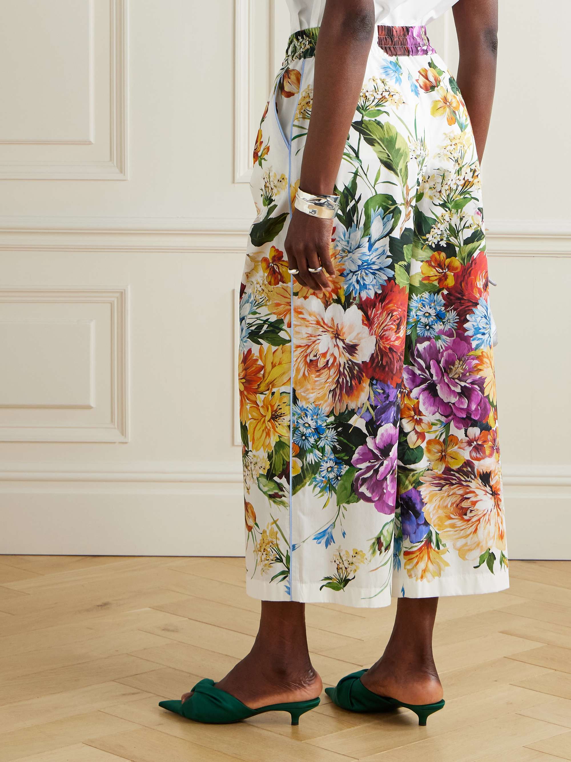 Floral-print cotton-poplin wide-leg pants view