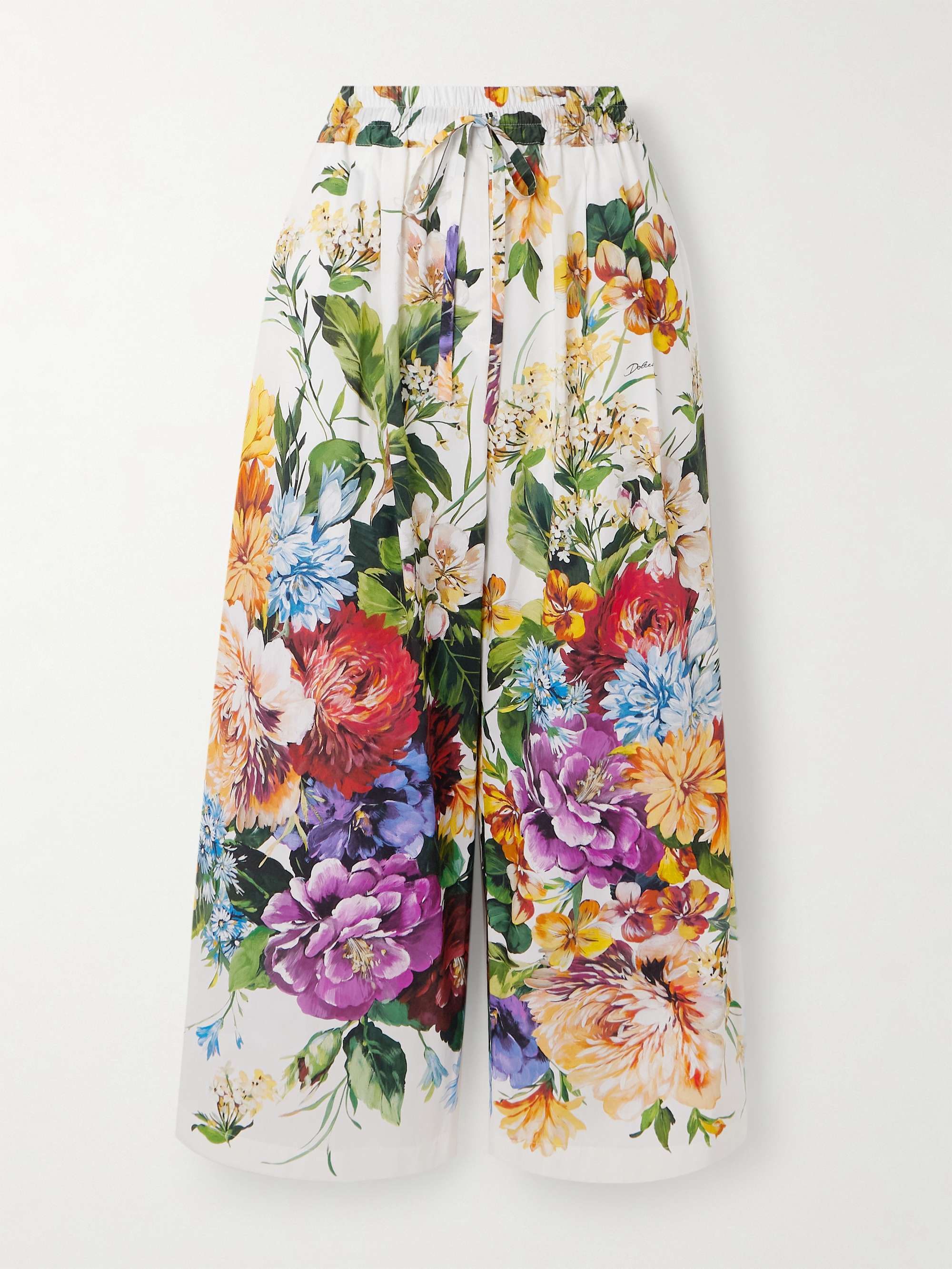 Floral-print cotton-poplin wide-leg pants view