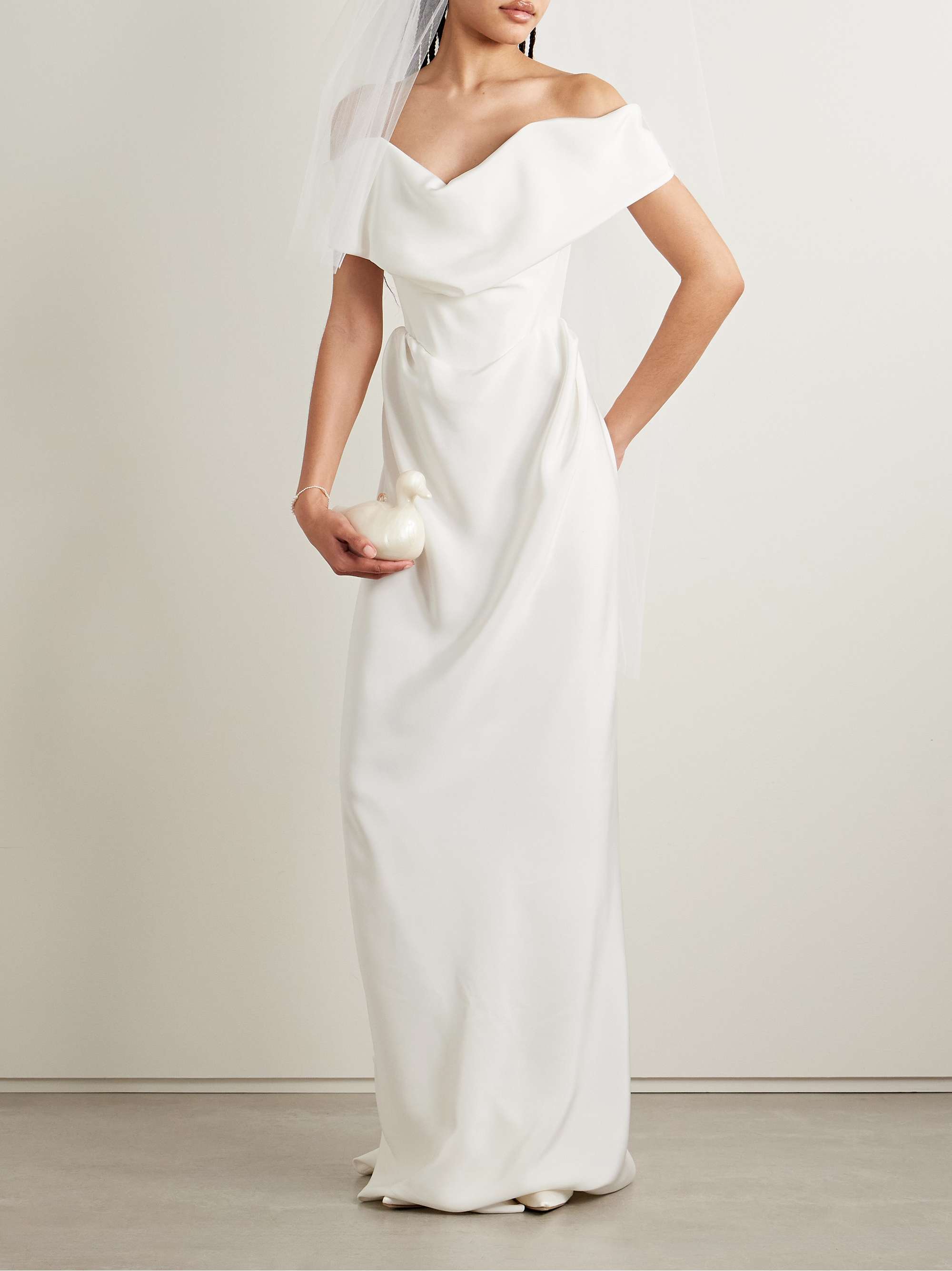 Nova Cocotte off-the-shoulder draped silk-crepe gown view
