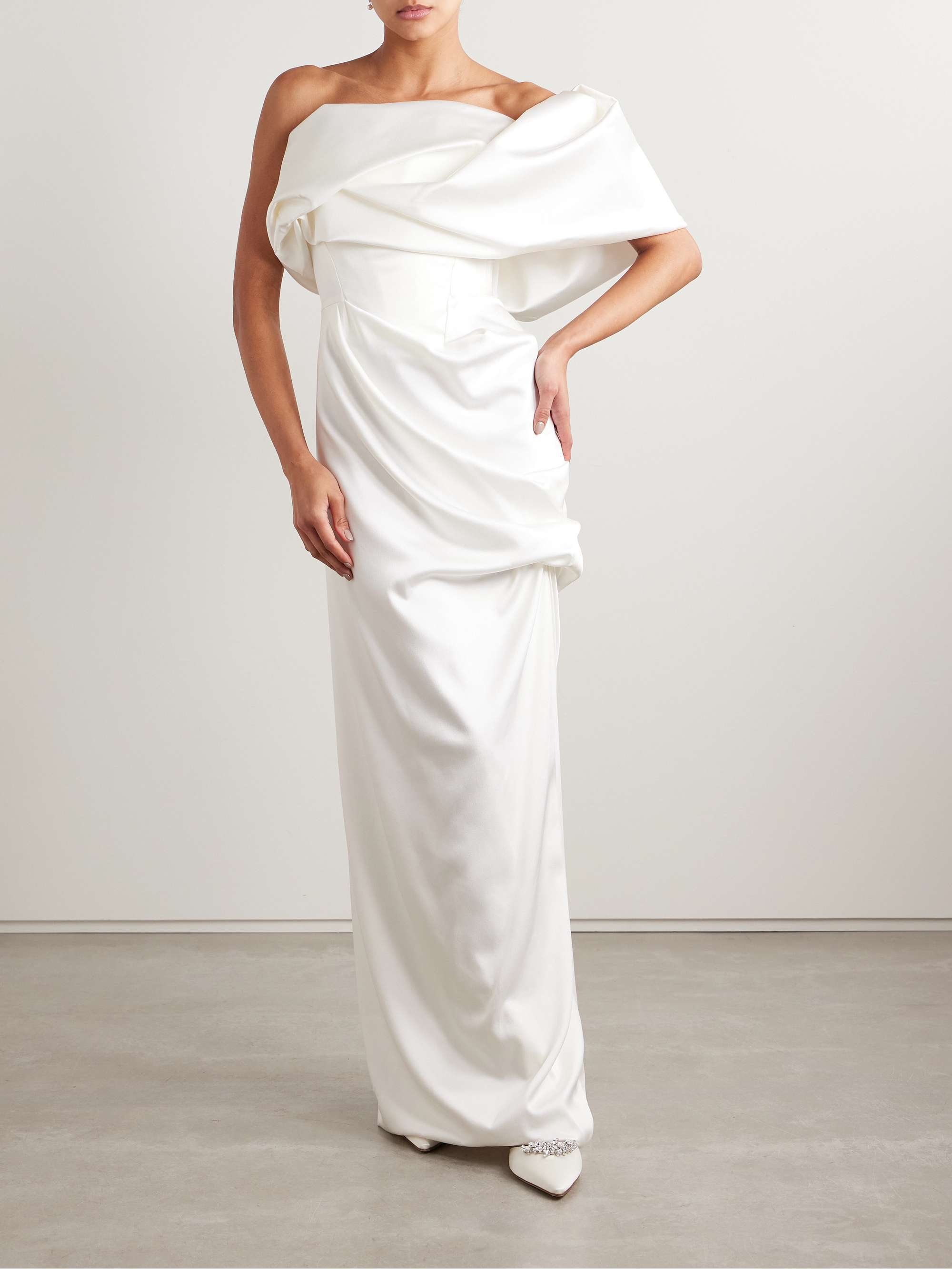 Sybyl off-the-shoulder draped satin gown view