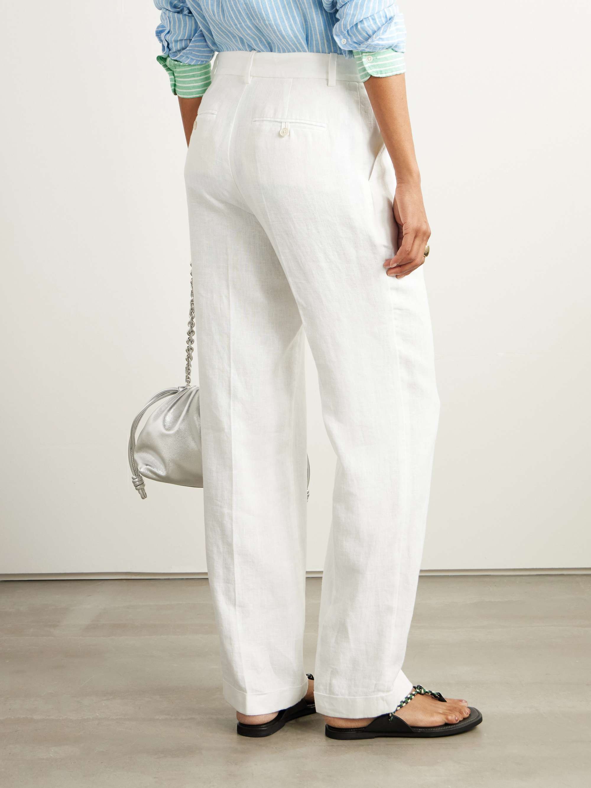 Pleated linen straight-leg pants view